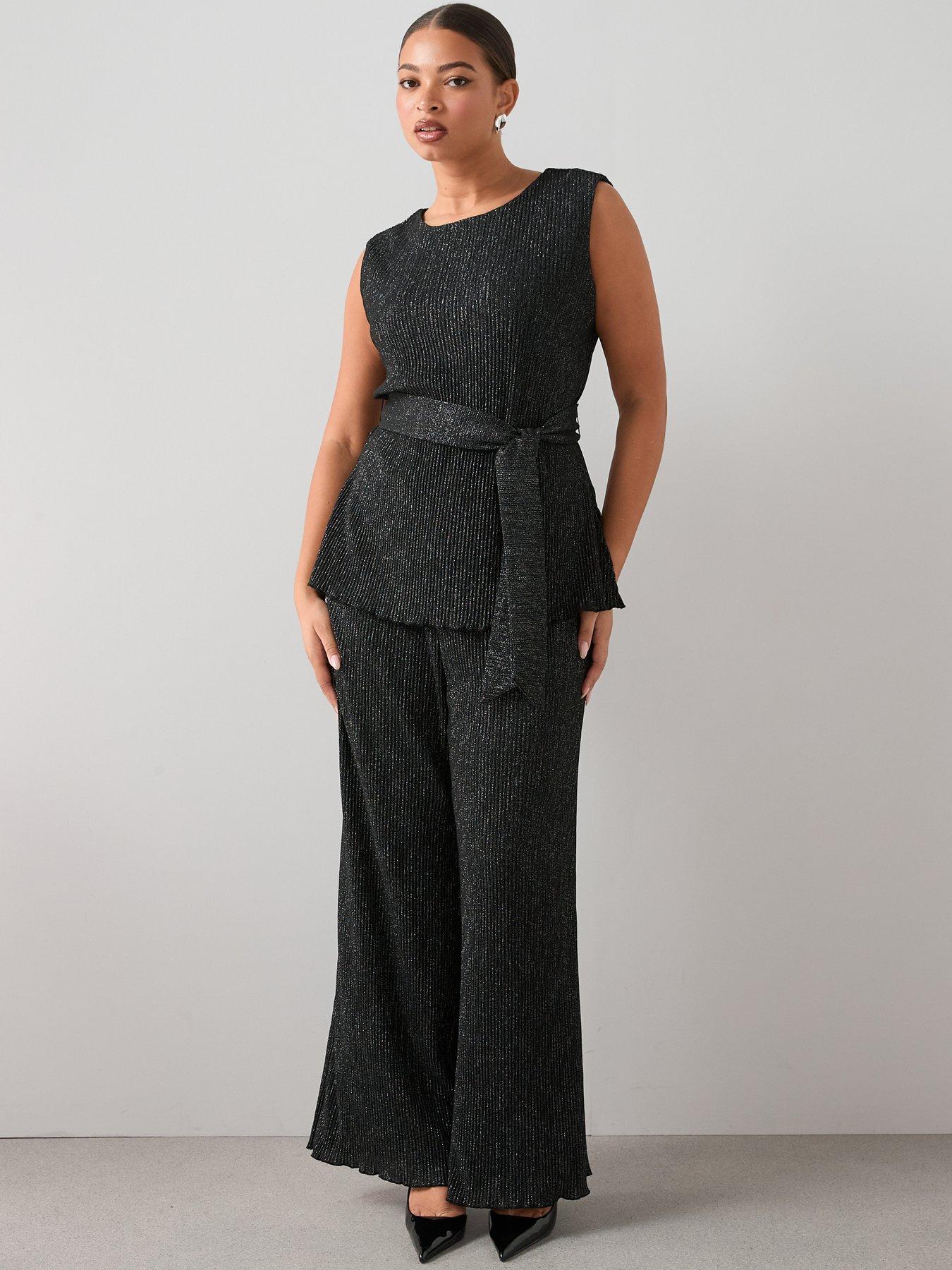 Image 3 of 7 of The Very Collection Curve Lurex Plisse Wide Leg Trouser Co-Ord - Black