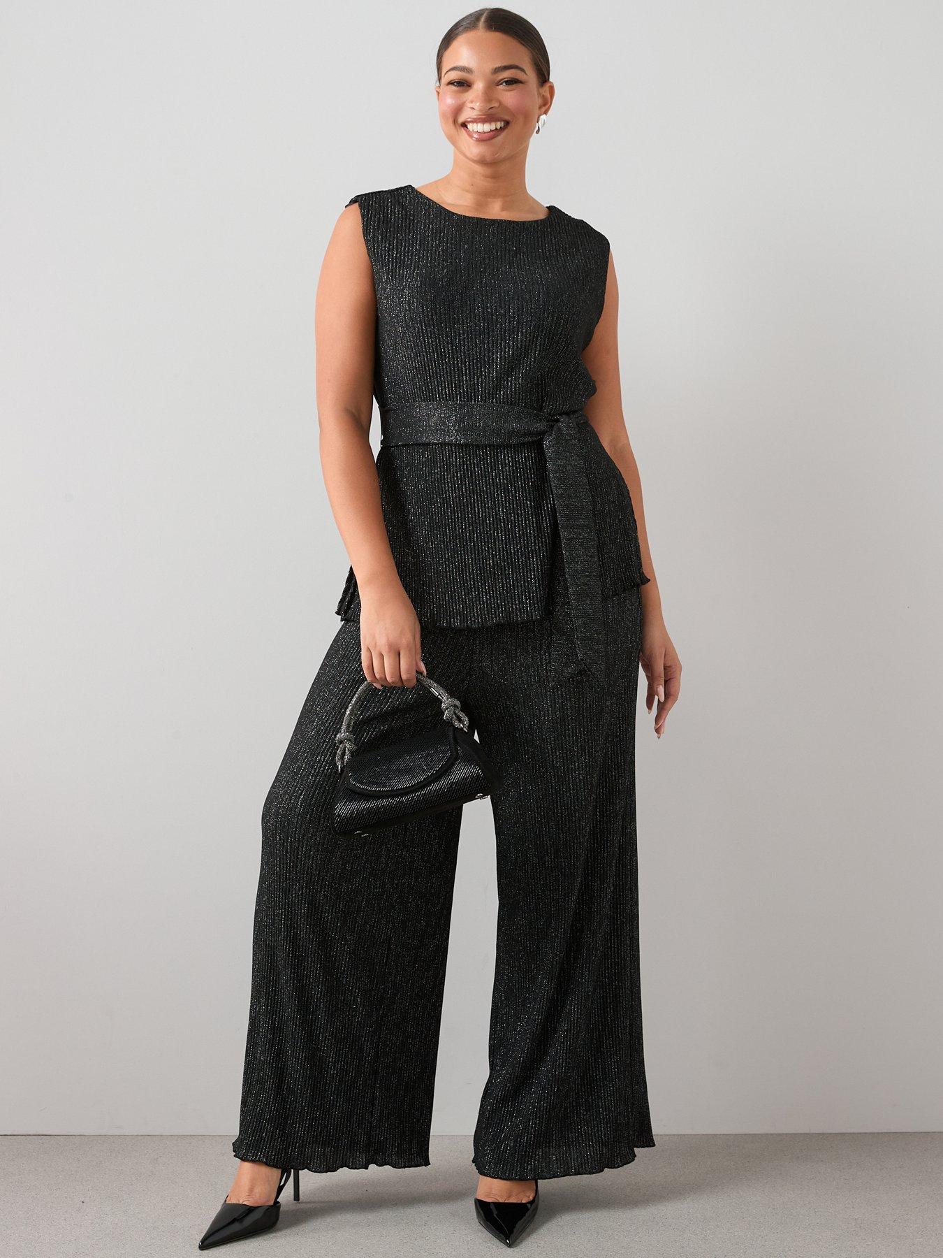 Image 4 of 7 of The Very Collection Curve Lurex Plisse Wide Leg Trouser Co-Ord - Black