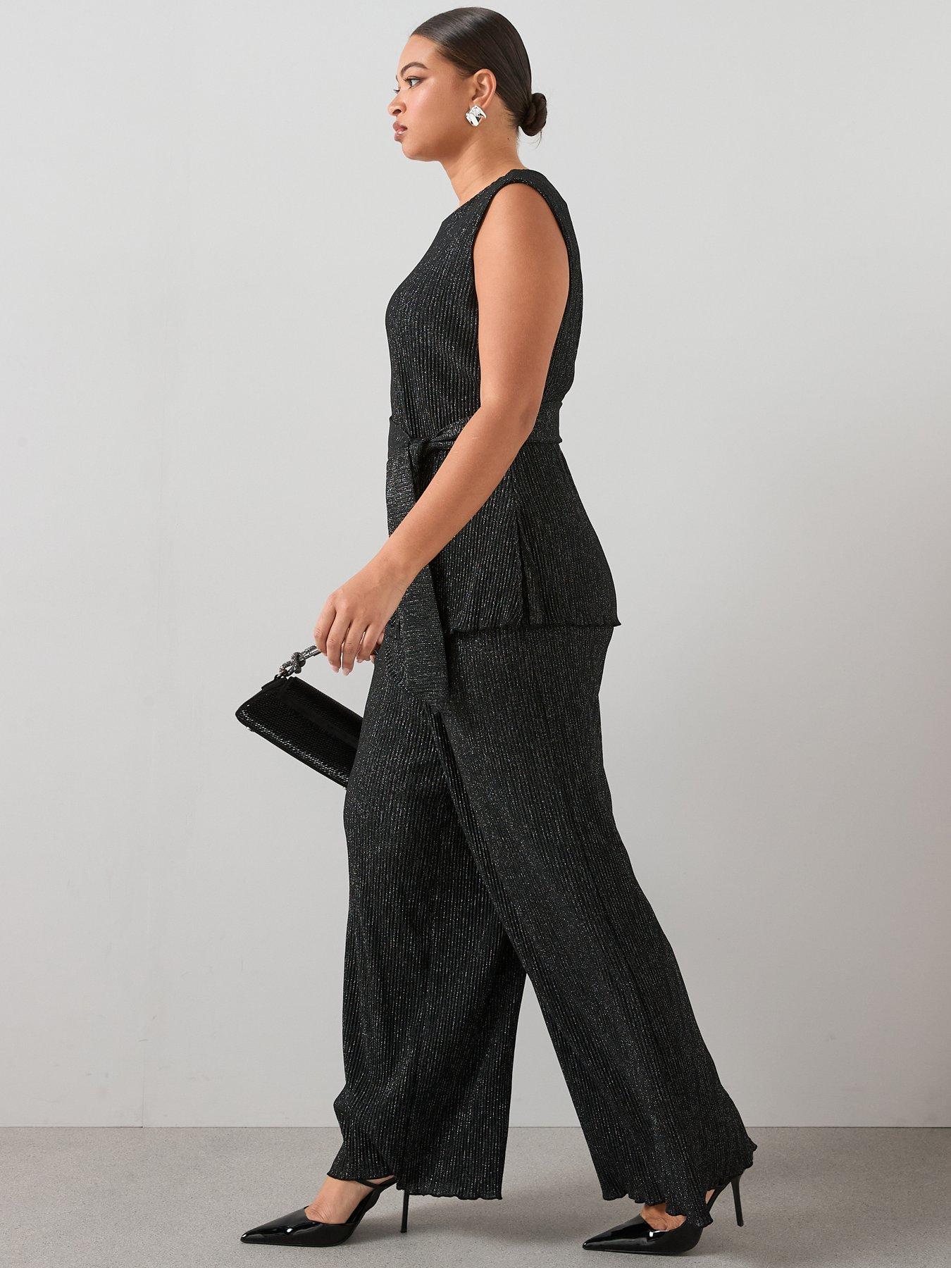 Image 6 of 7 of The Very Collection Curve Lurex Plisse Wide Leg Trouser Co-Ord - Black