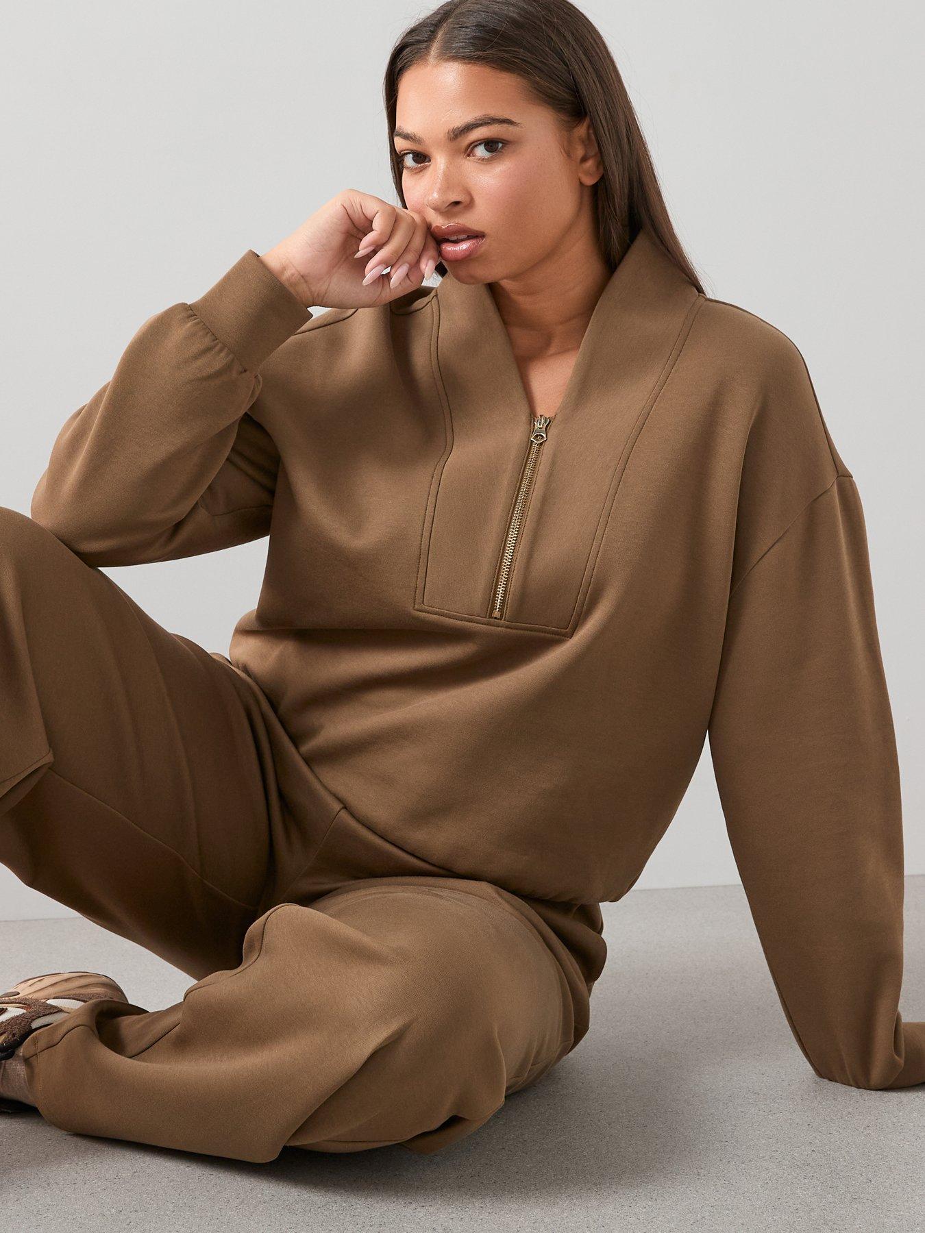 The Very Collection Curve Half Zip Sweat Co-ord - Olive