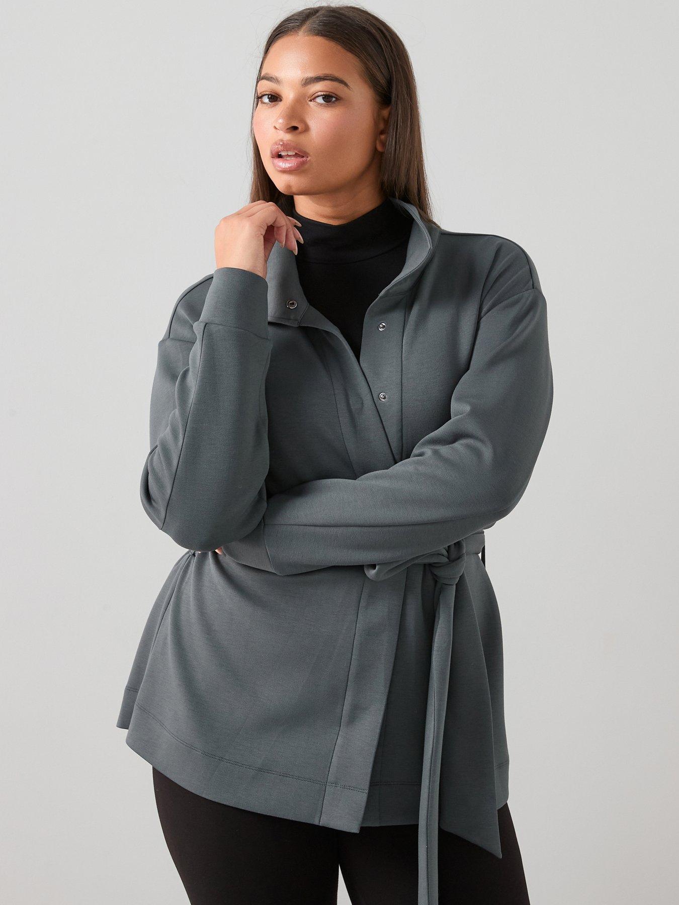  image of the-very-collection-curve-tie-waist-sweat-jacket-grey