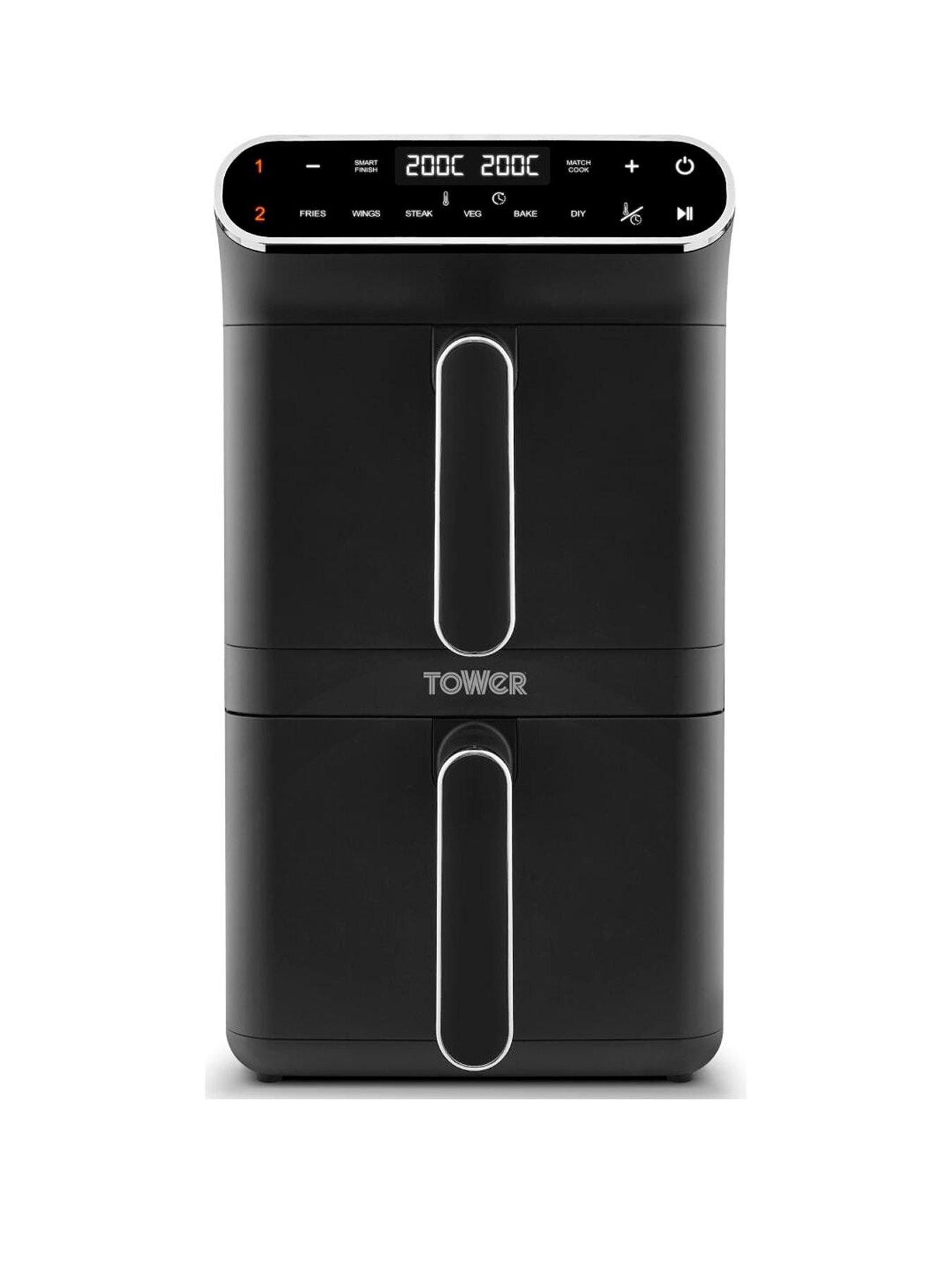 front image of tower-vortx-11l-xl-dual-layer-air-fryer-digital-control-panel-black