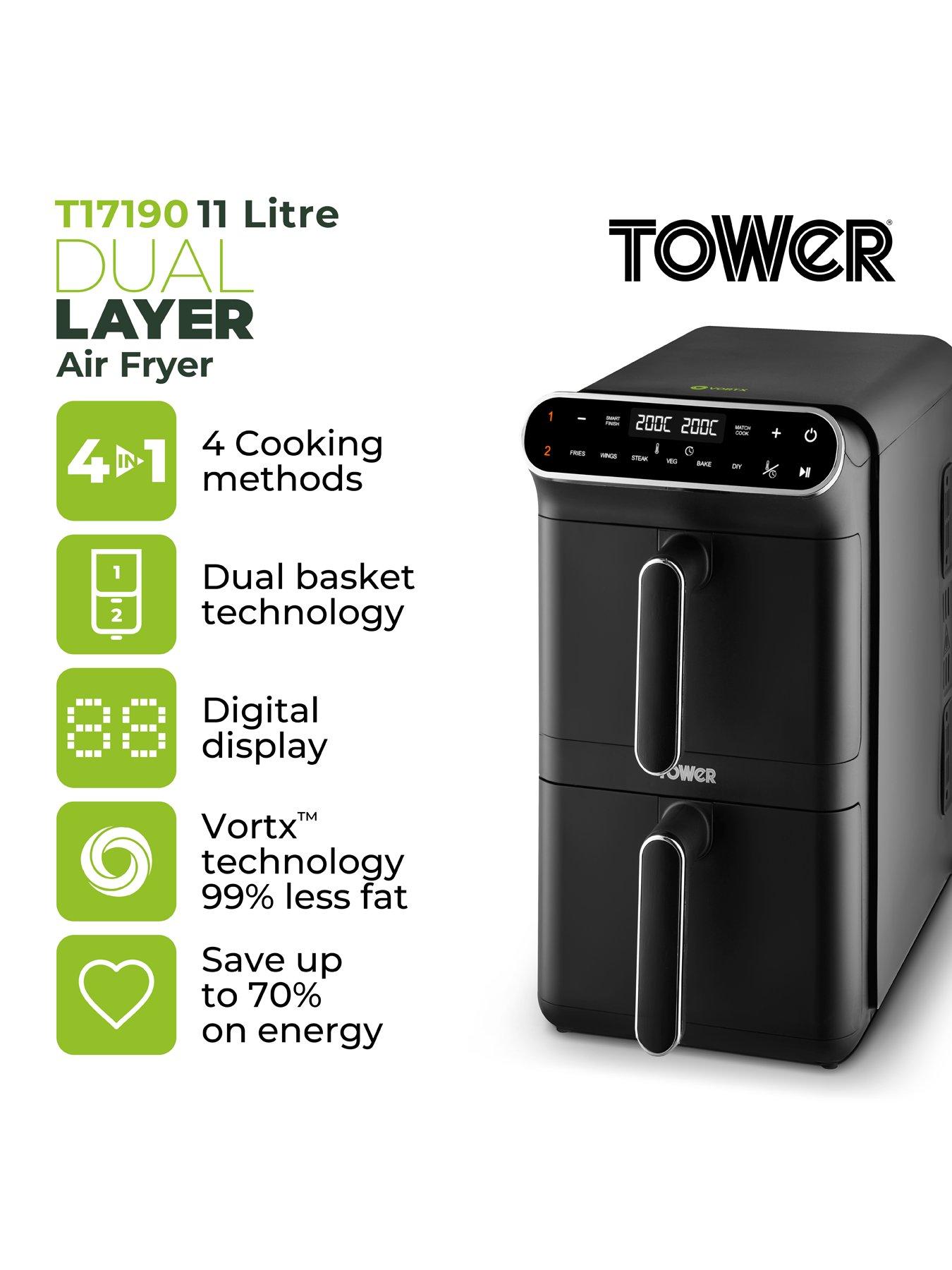 stillFront image of tower-vortx-11l-xl-dual-layer-air-fryer-digital-control-panel-black