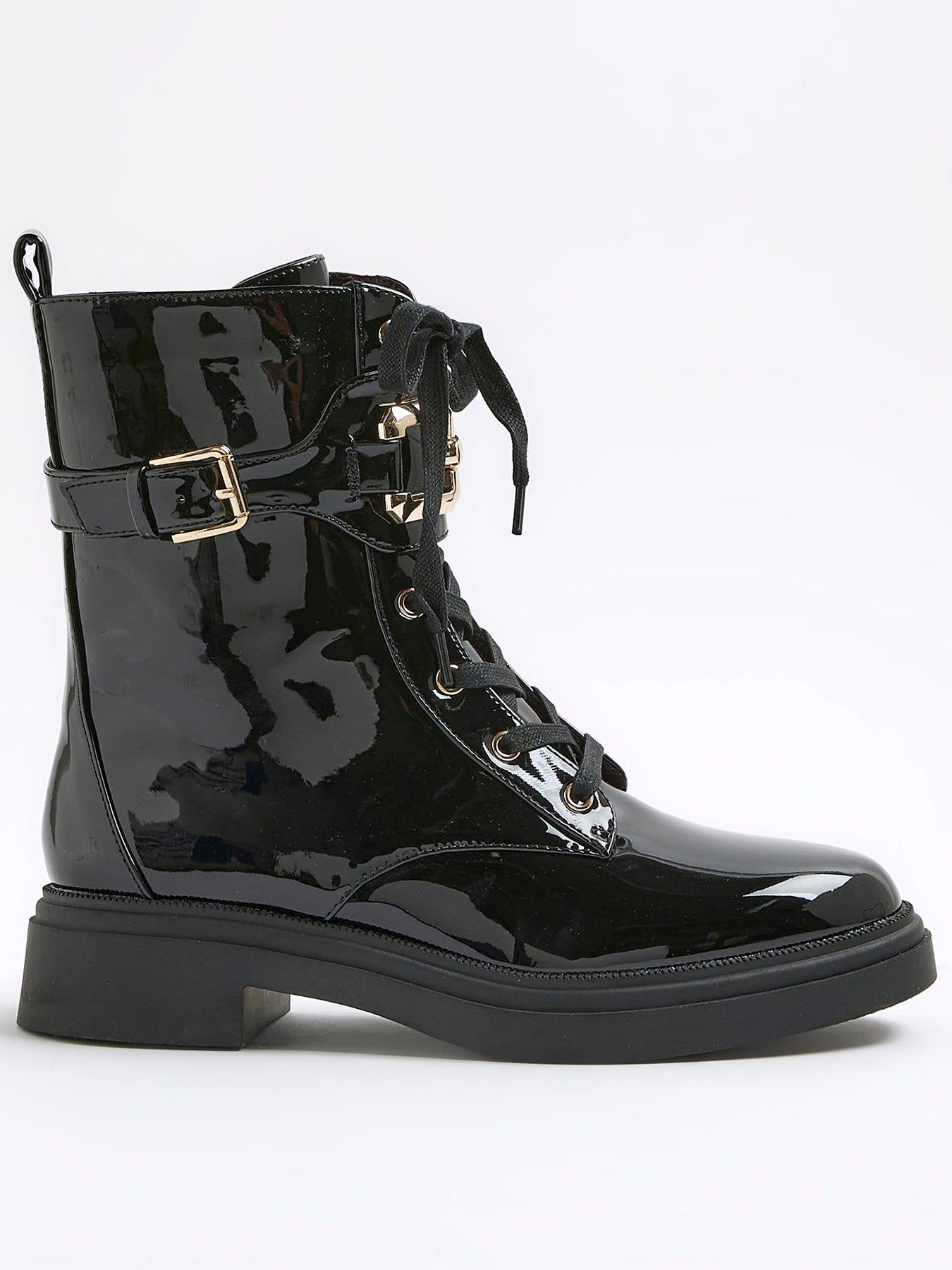 Image 1 of 6 of River Island Lace Up Chunky Boots - Black