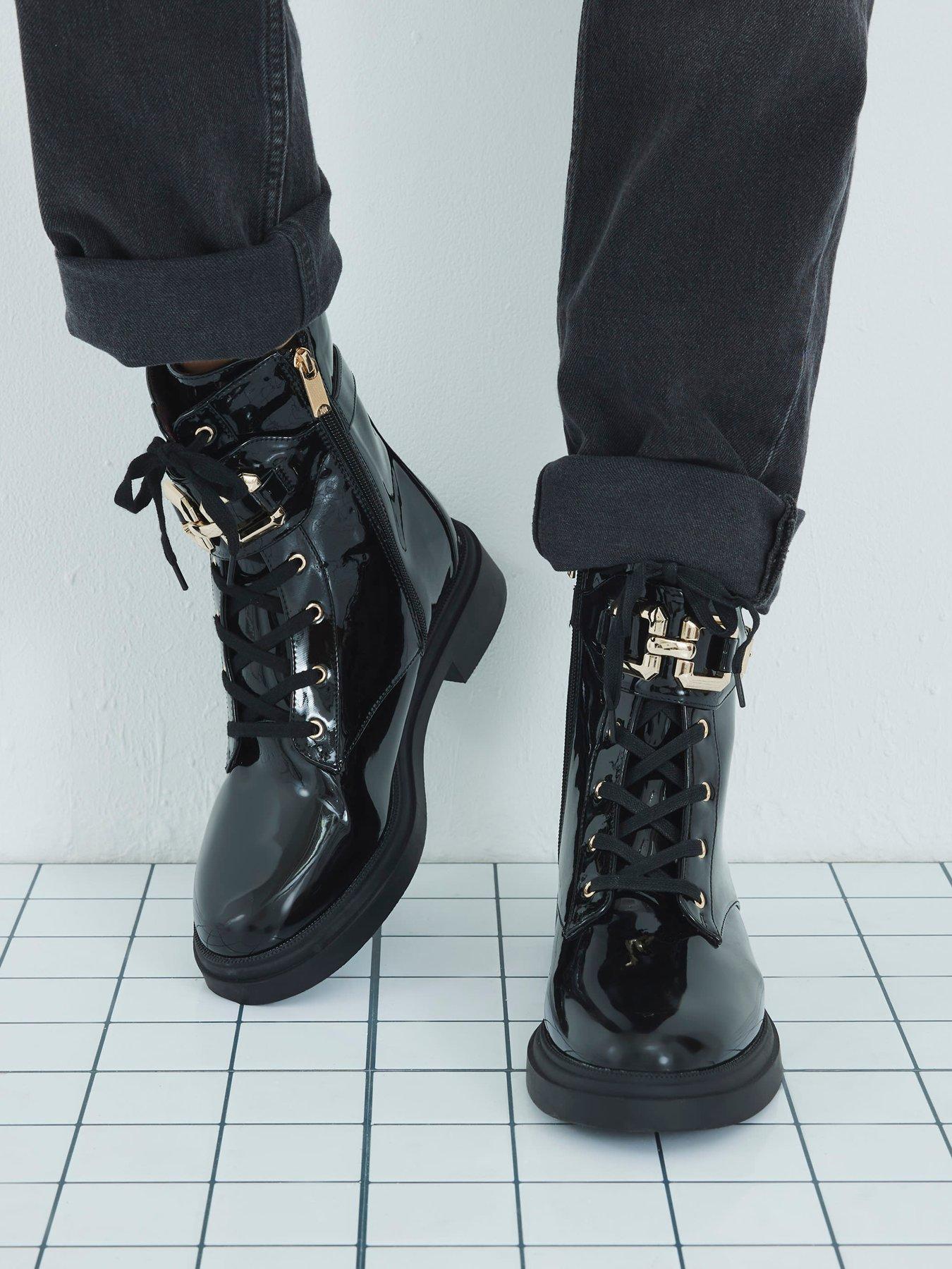 Image 2 of 6 of River Island Lace Up Chunky Boots - Black