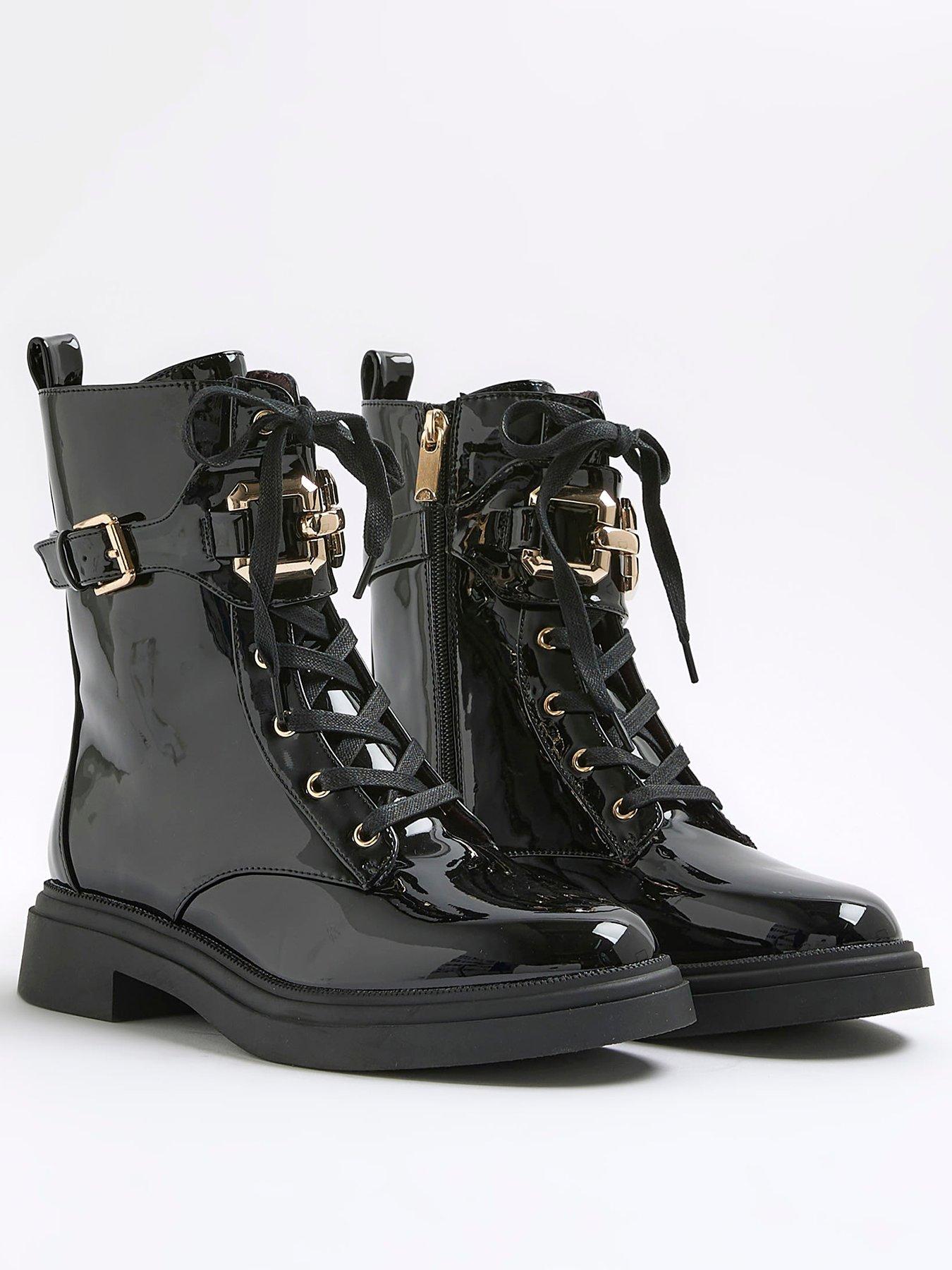 Image 4 of 6 of River Island Lace Up Chunky Boots - Black