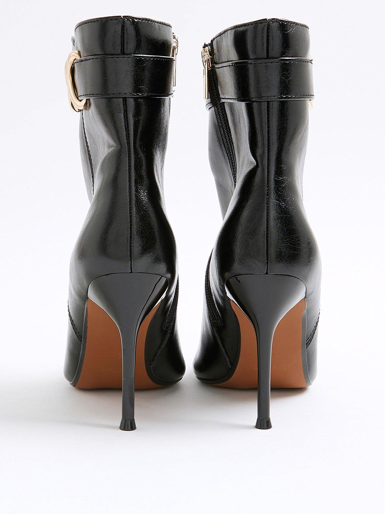Image 2 of 6 of River Island Metal Hardware Heel Ankle Boot - Black