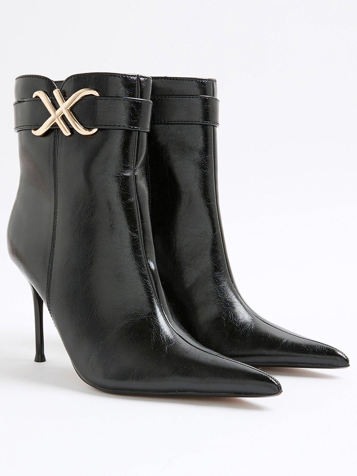 Image 4 of 6 of River Island Metal Hardware Heel Ankle Boot - Black