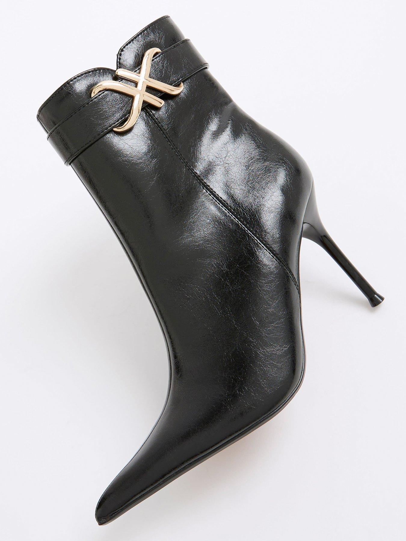Image 6 of 6 of River Island Metal Hardware Heel Ankle Boot - Black