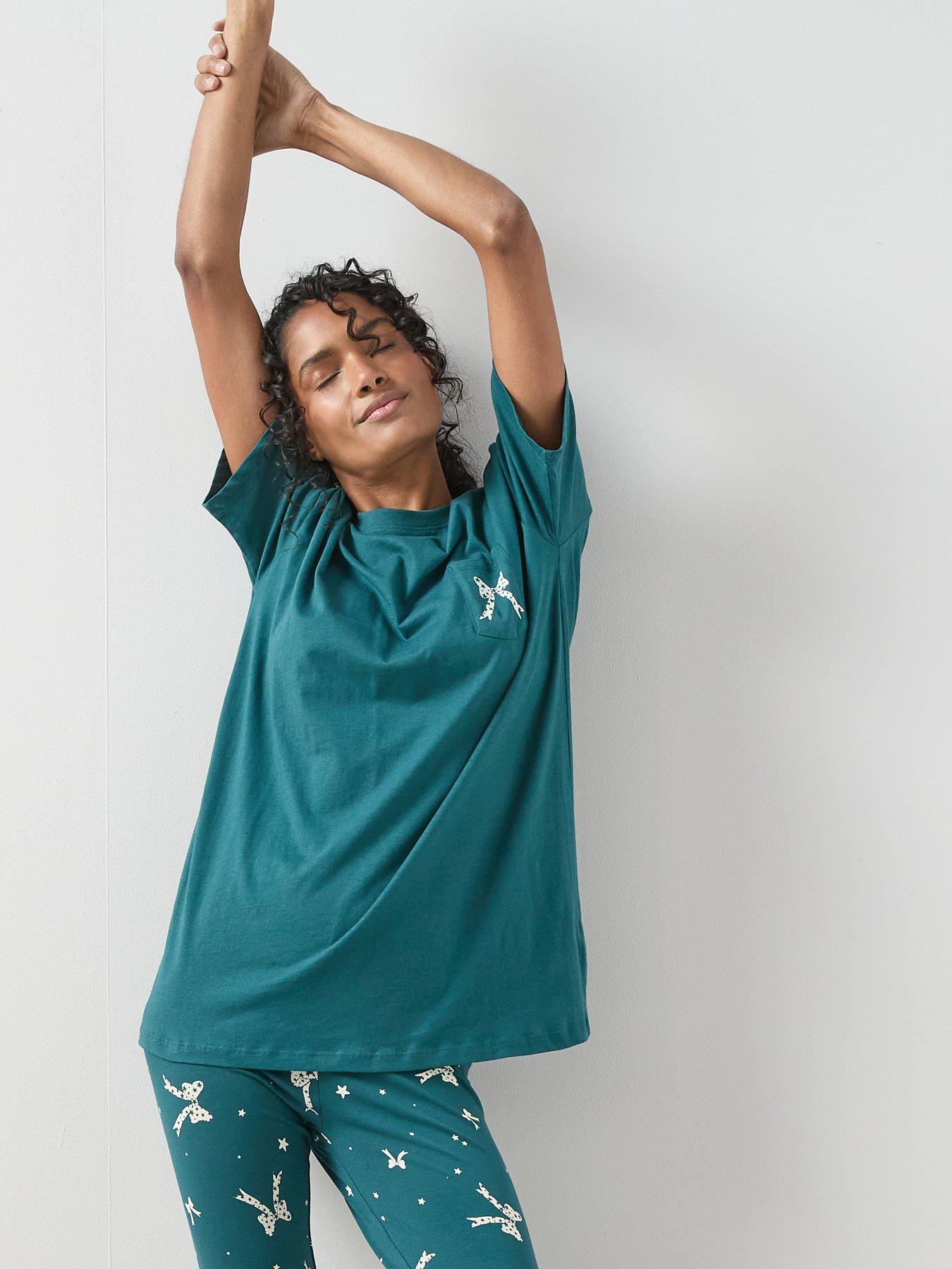 Image 5 of 6 of The Very Collection Longline Tshirt Ribbon Print Legging Pj Set - Green