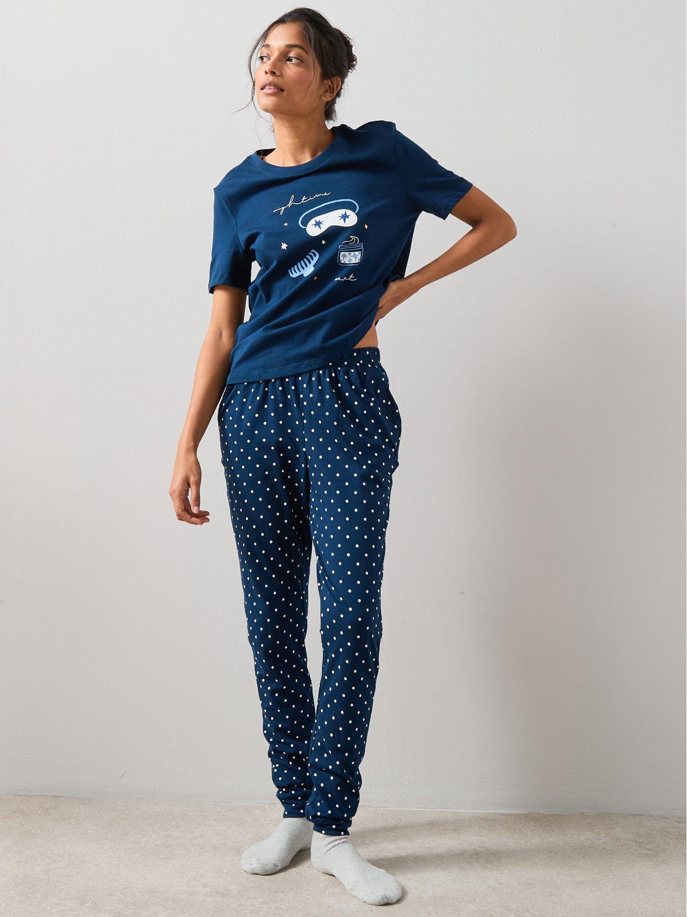 Image 3 of 7 of The Very Collection Short Sleeve Eyemask Print And Aop Jogger Pyjama Set - Navy
