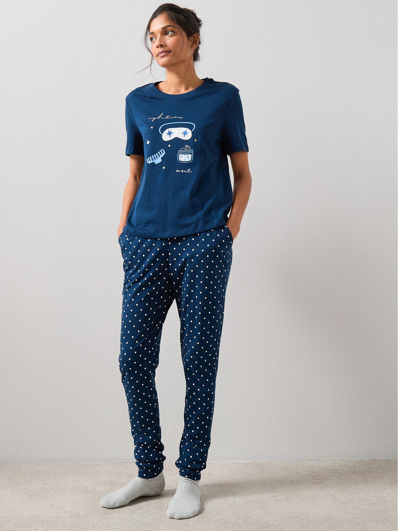 Image 4 of 7 of The Very Collection Short Sleeve Eyemask Print And Aop Jogger Pyjama Set - Navy