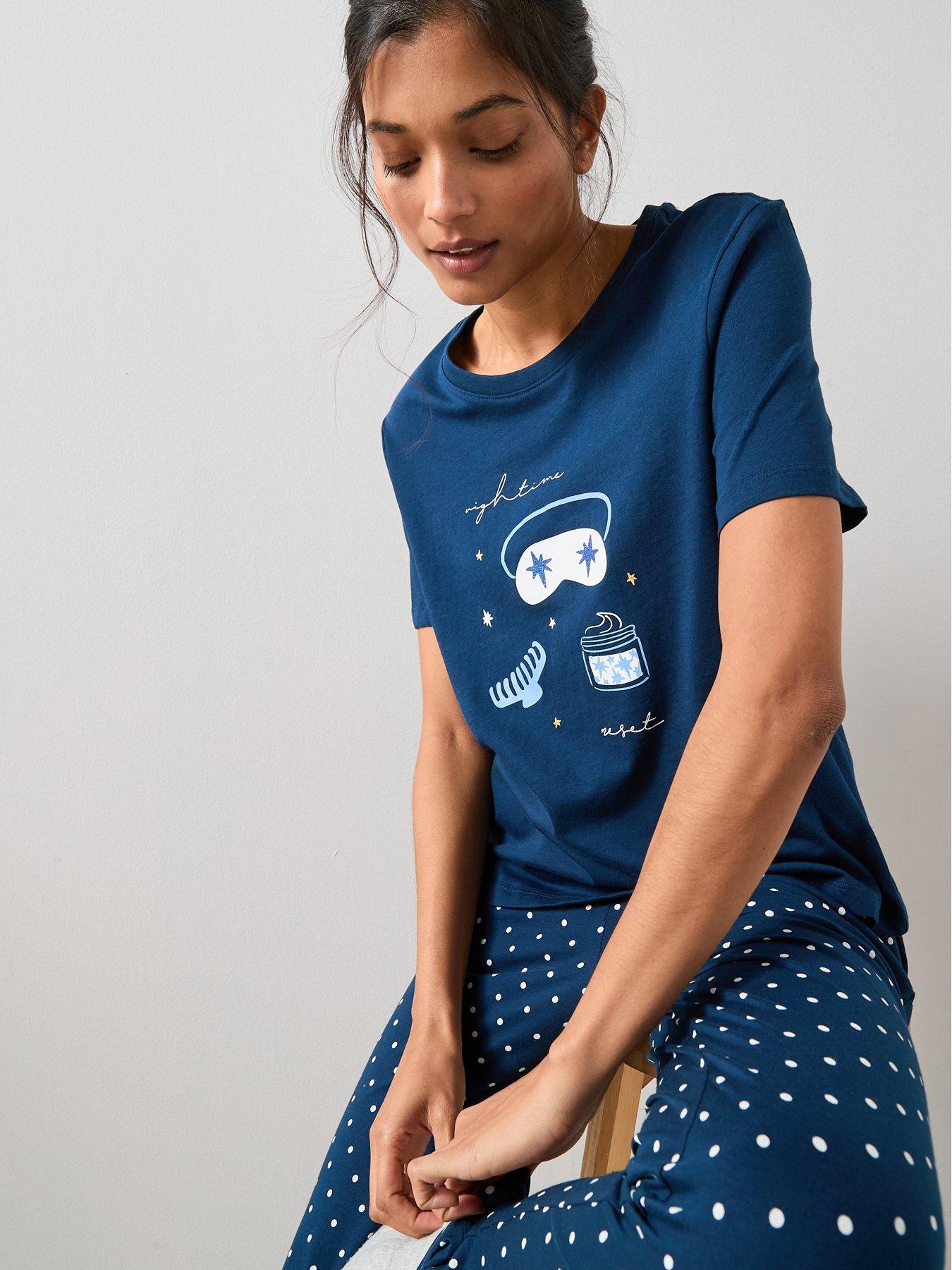 Image 6 of 7 of The Very Collection Short Sleeve Eyemask Print And Aop Jogger Pyjama Set - Navy