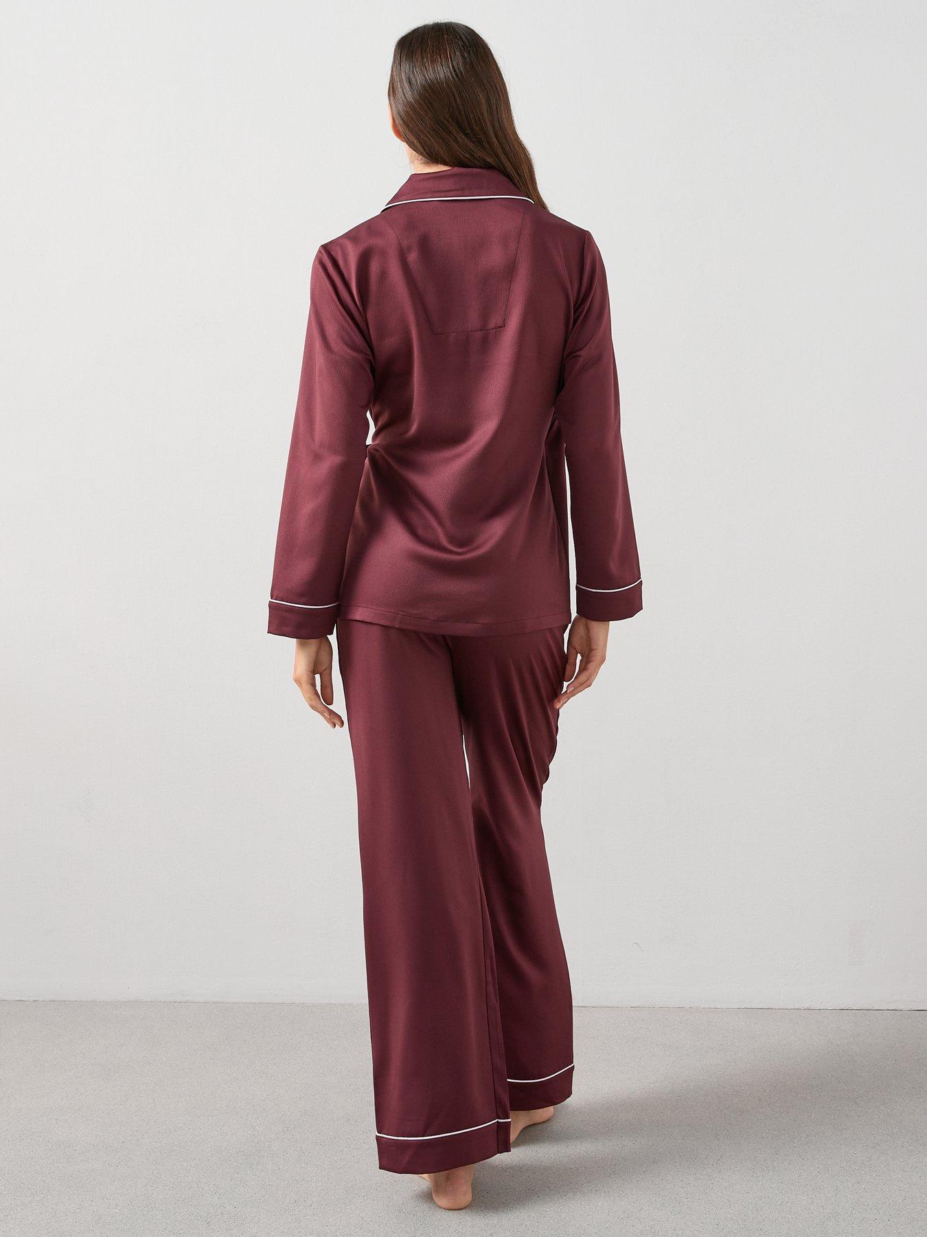 Image 2 of 6 of The Very Collection Satin Wrap Revere Pyjama Set - Dark Red