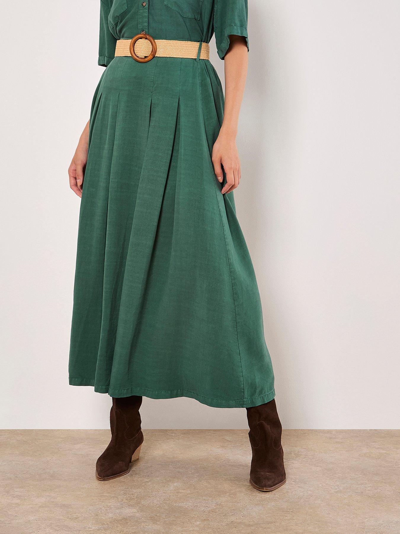 undefined Boho Belted Midi Skirt - Green