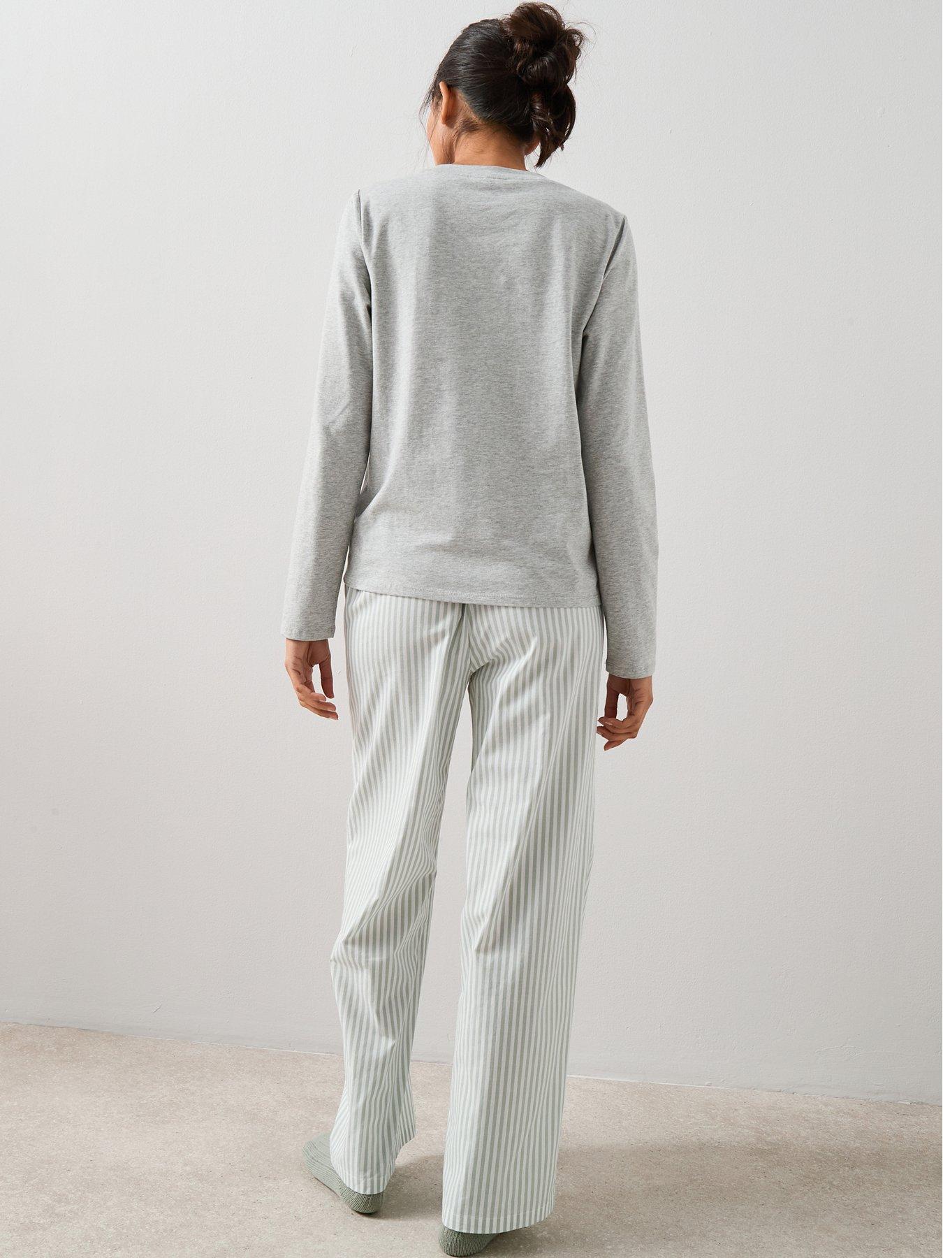 Image 2 of 7 of The Very Collection Jersey Long Sleeve Top With Stripe Woven Bottom Pyjama Set - Grey