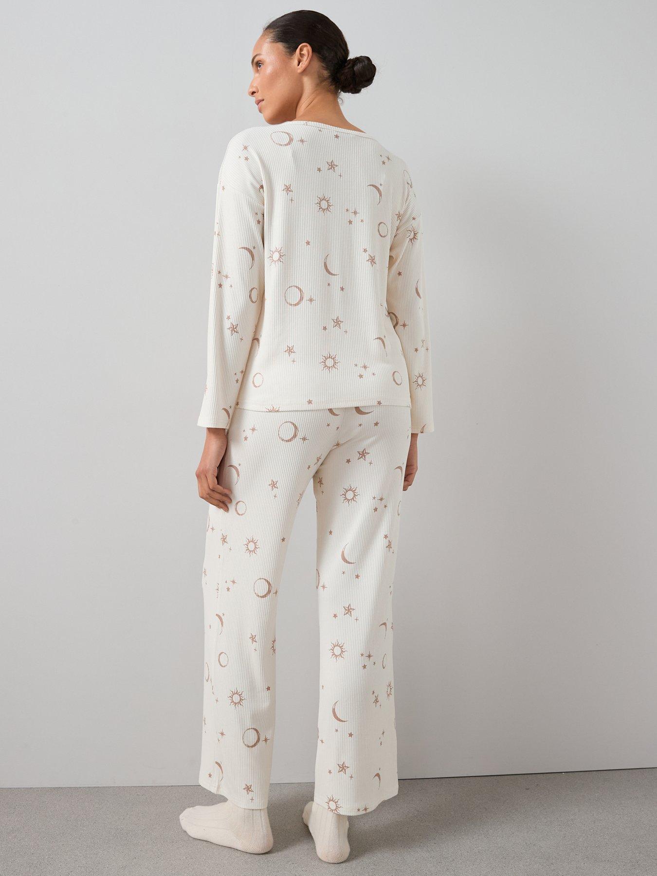 stillFront image of the-very-collection-soft-touch-rib-henley-star-and-moon-wide-leg-pj-set-white