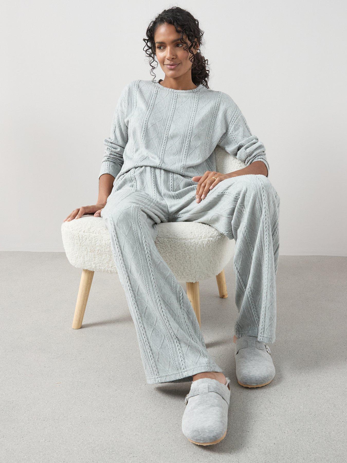The Very Collection Cable Knit Long Sleeve And Wide Leg Lounge Set - Grey