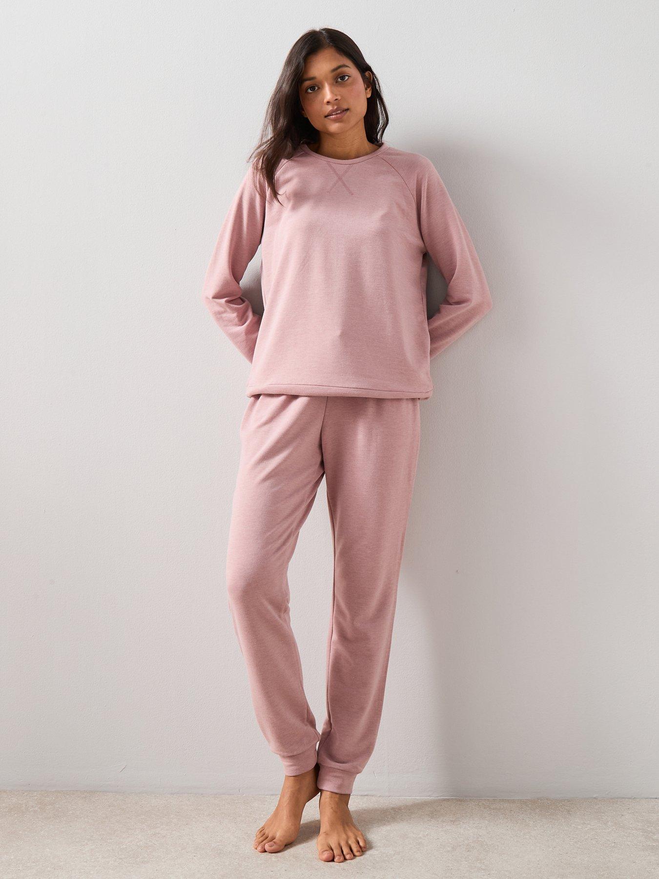 Image 1 of 7 of The Very Collection Marl Soft Touch Sweatshirt And Jogger Loungewear Set - Pink