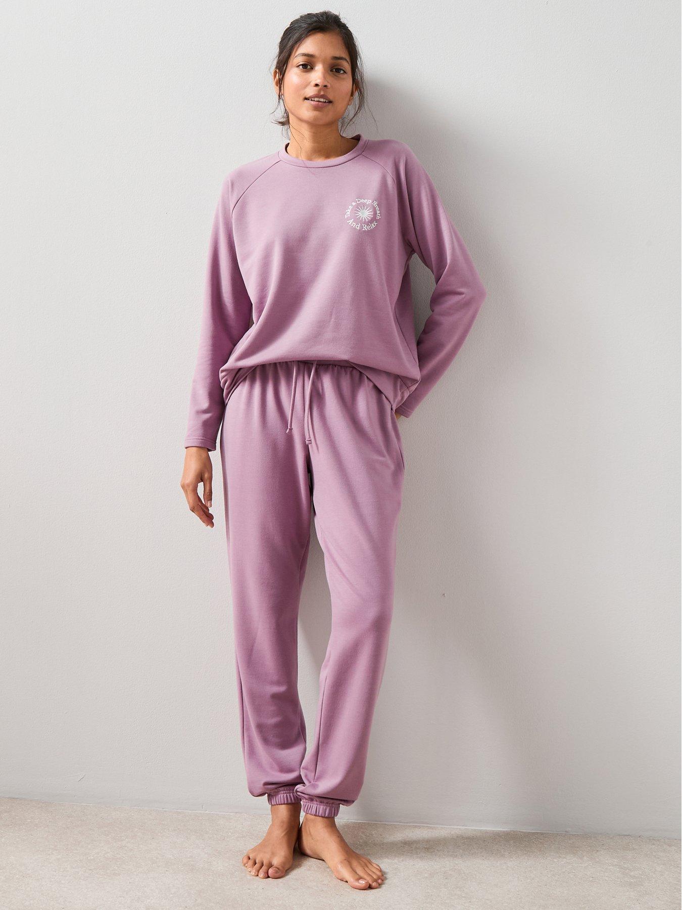 The Very Collection Soft Touch Slogan Sweat And Jogger Loungewear Set - Purple
