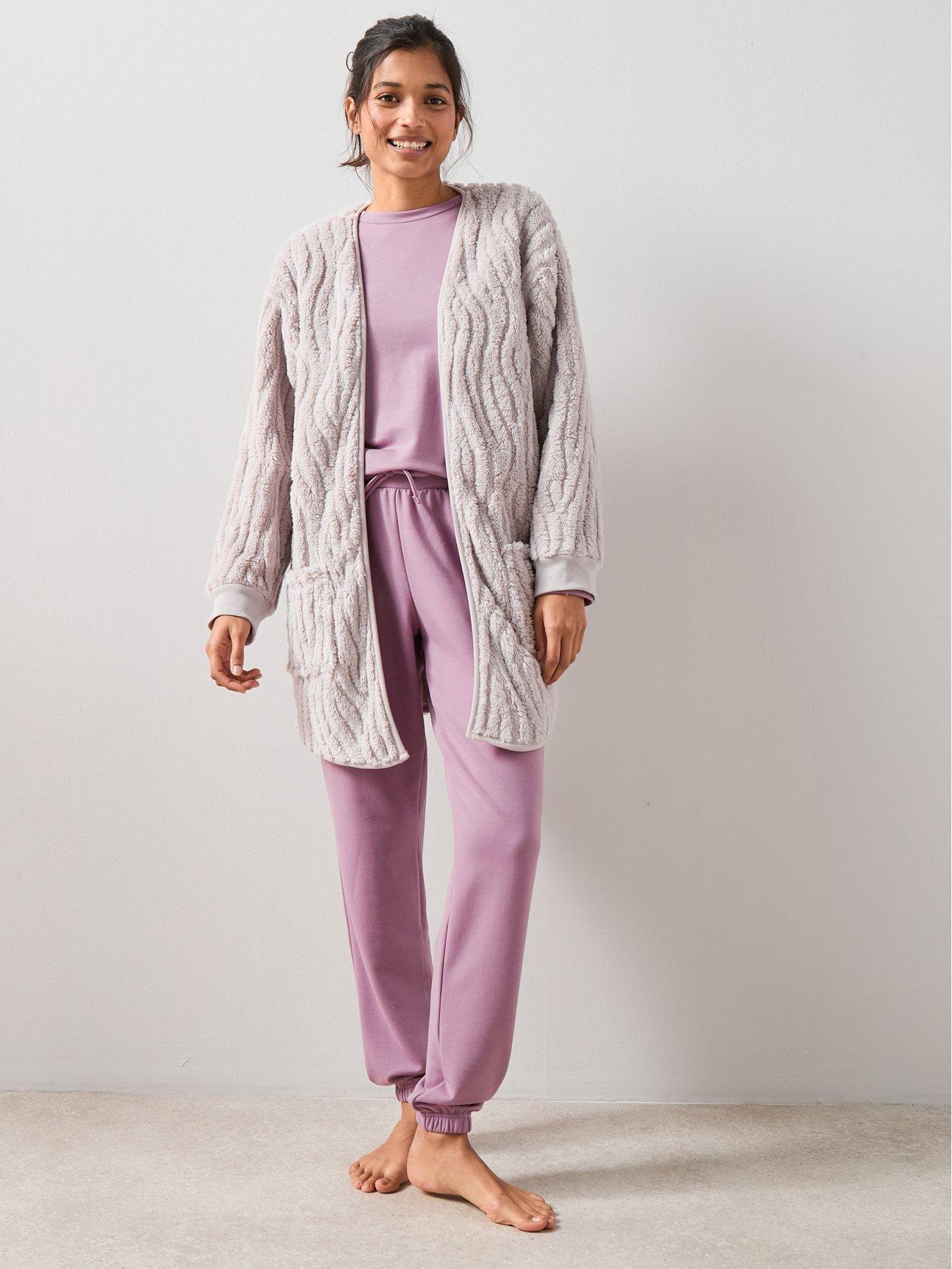  image of the-very-collection-soft-touch-slogan-sweat-and-jogger-loungewear-set-purple