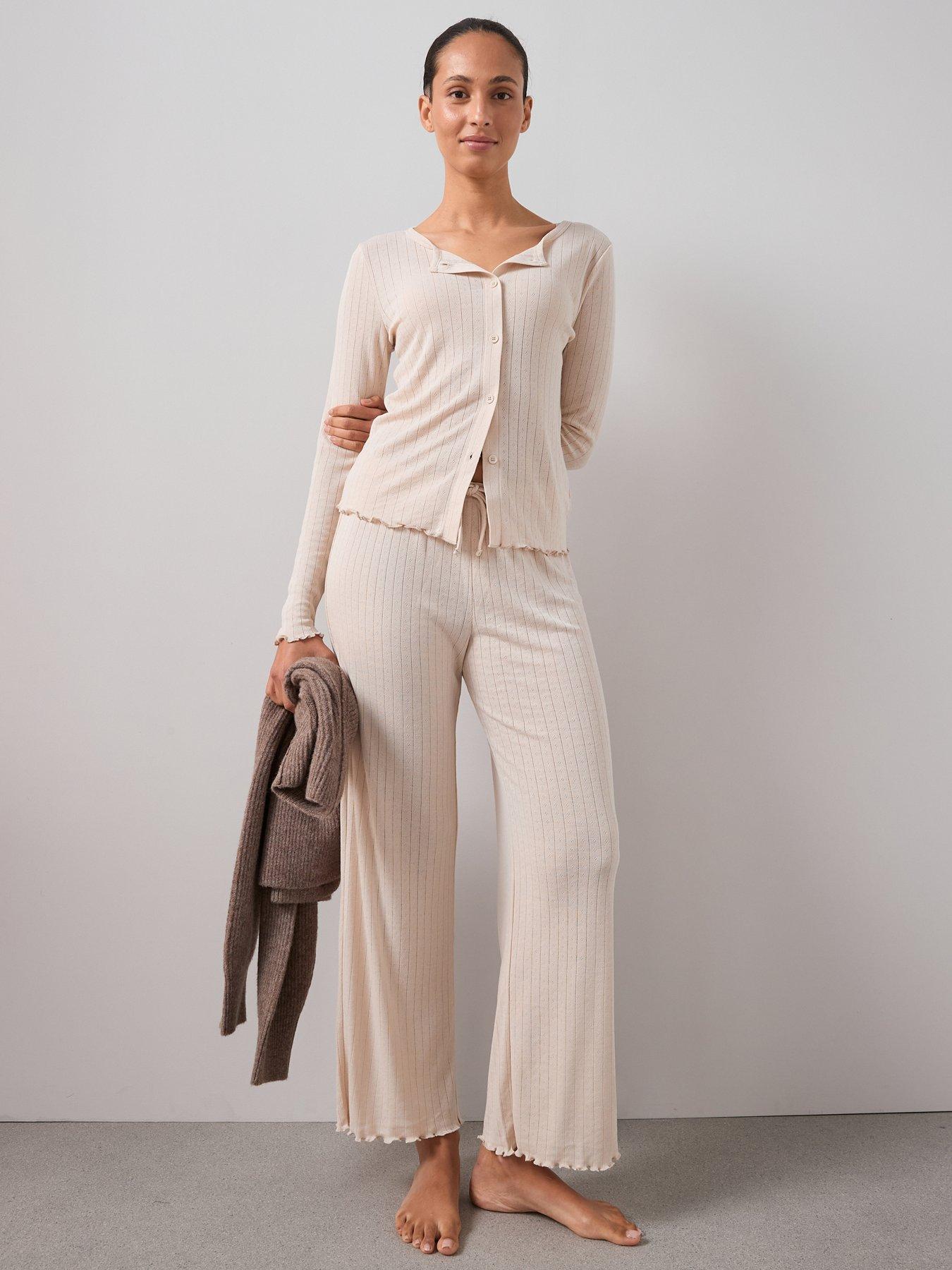 The Very Collection Pointelle Button Through Cardigan With Wide Leg Pj Set