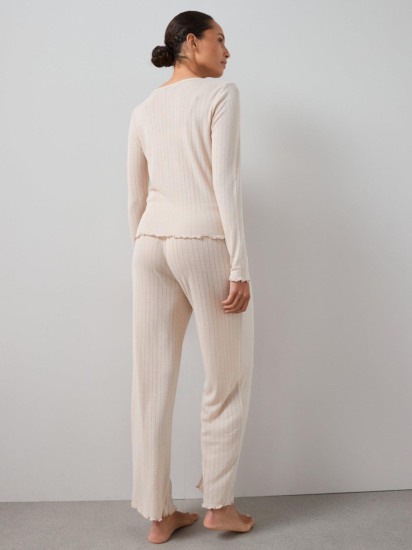 Image 2 of 7 of The Very Collection Pointelle Button Through Cardigan With Wide Leg Pyjama Set - Cream
