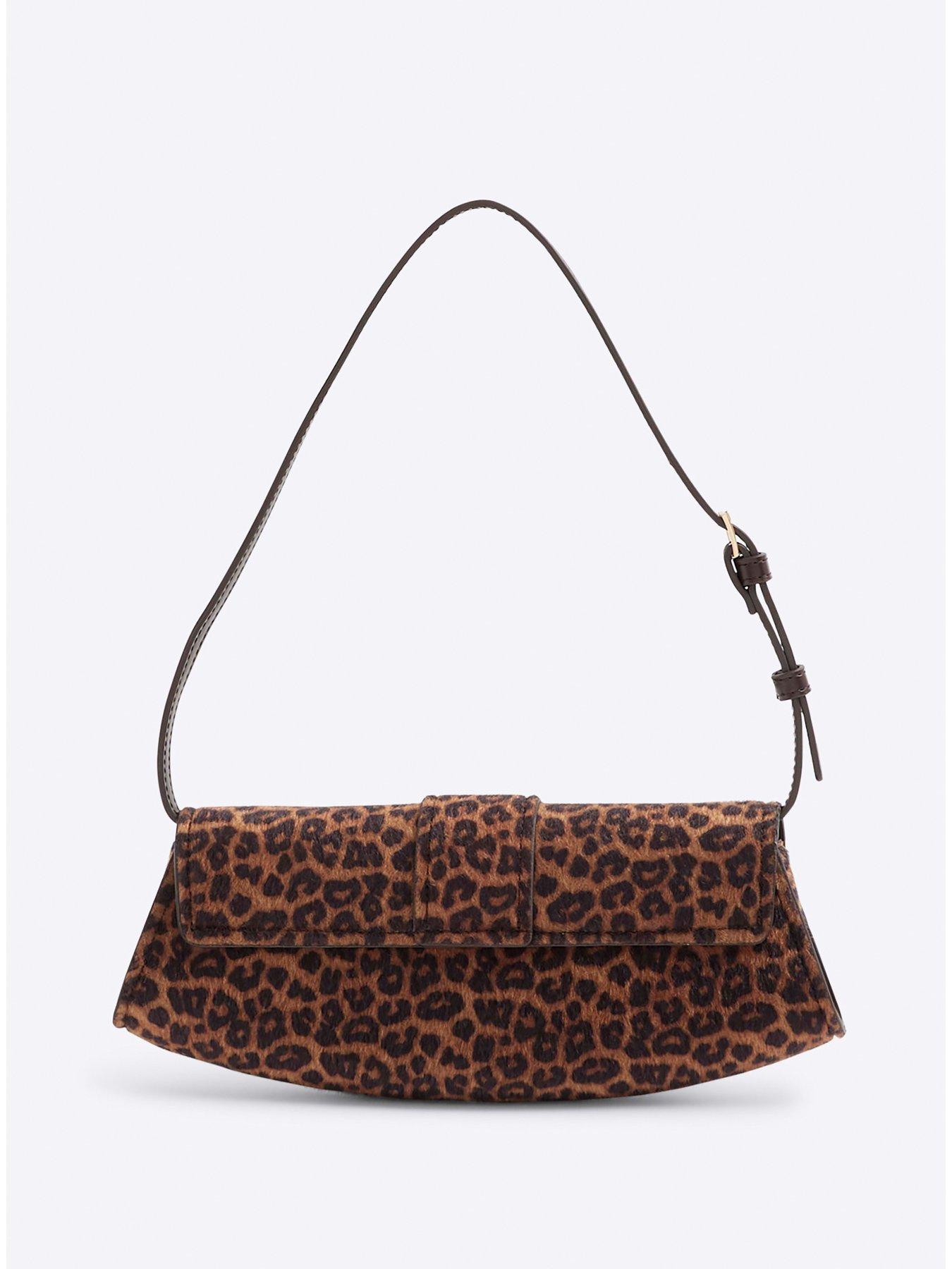 Image 4 of 5 of River Island Leopard Buckle Front Shoulder Bag - Brown