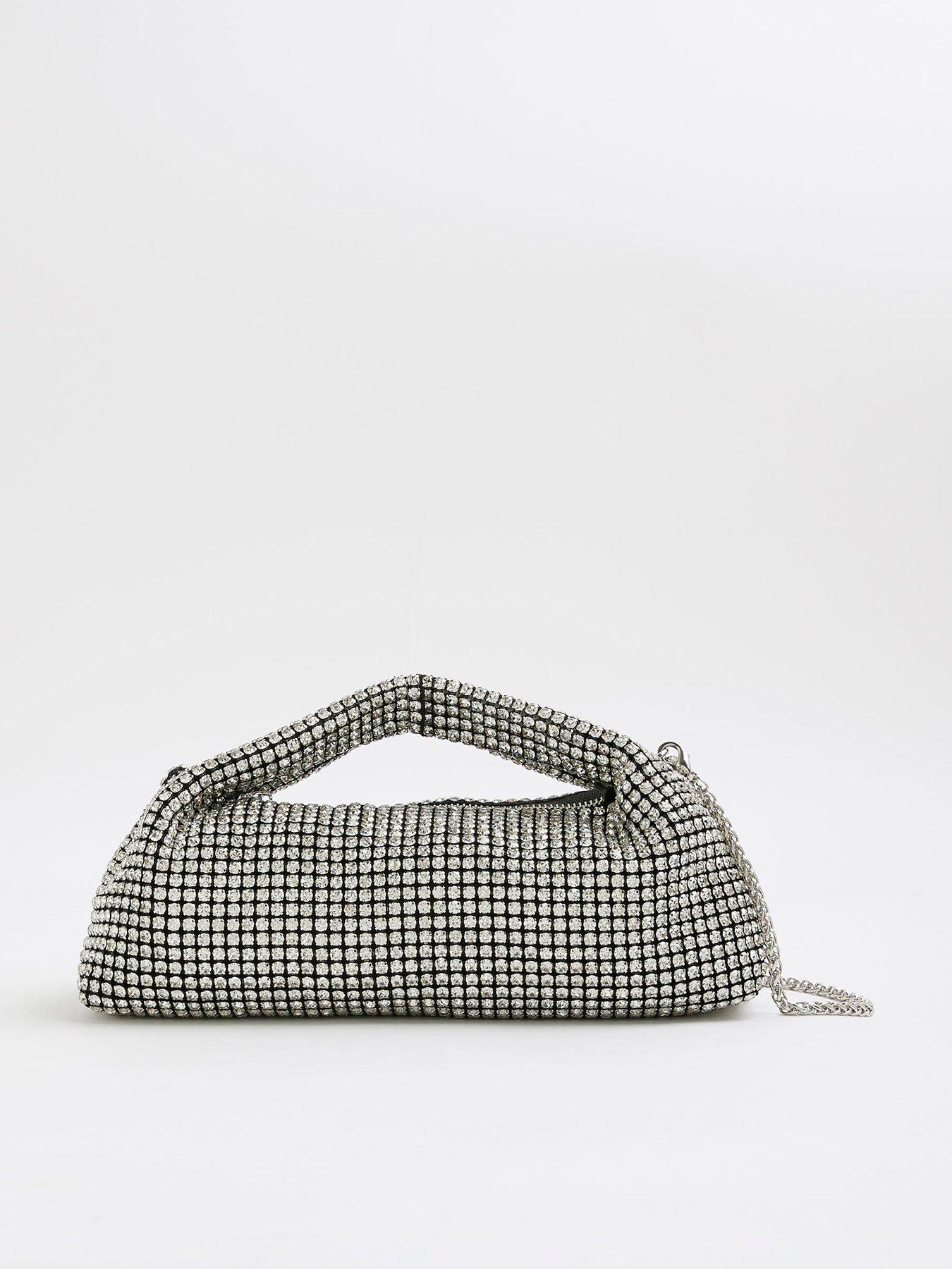 River Island Diamante Scoop Clutch Bag - Silver