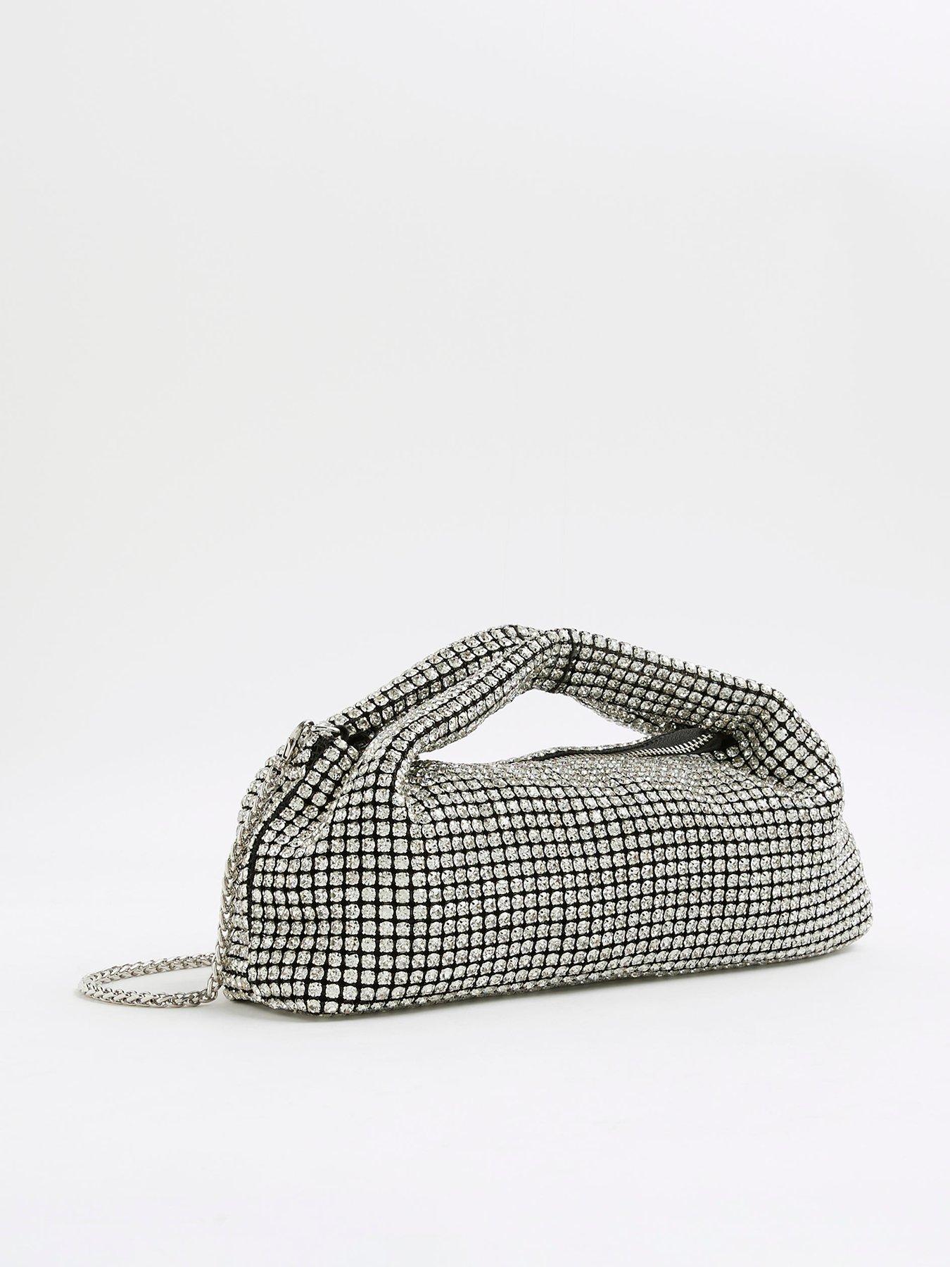 Image 3 of 5 of River Island Diamante Scoop Clutch Bag - Silver