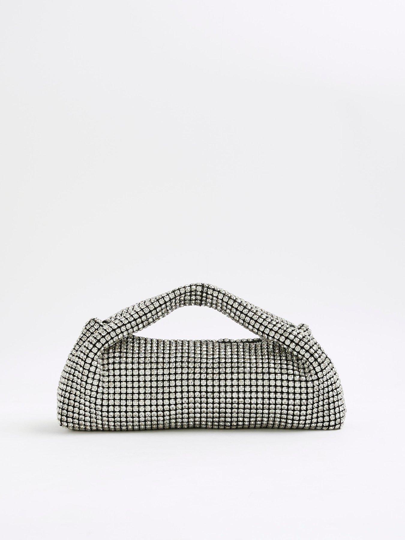 Image 4 of 5 of River Island Diamante Scoop Clutch Bag - Silver