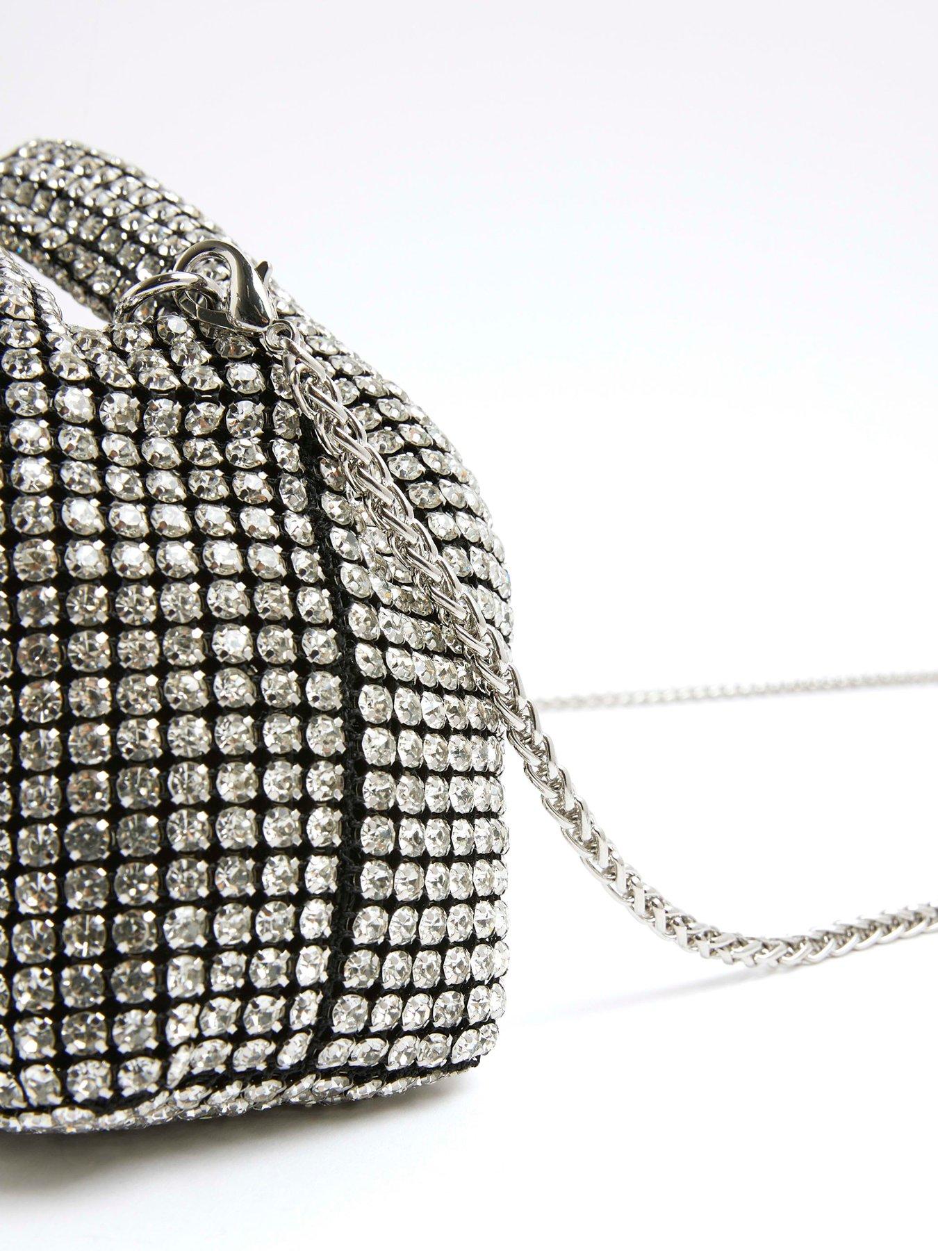 Image 5 of 5 of River Island Diamante Scoop Clutch Bag - Silver