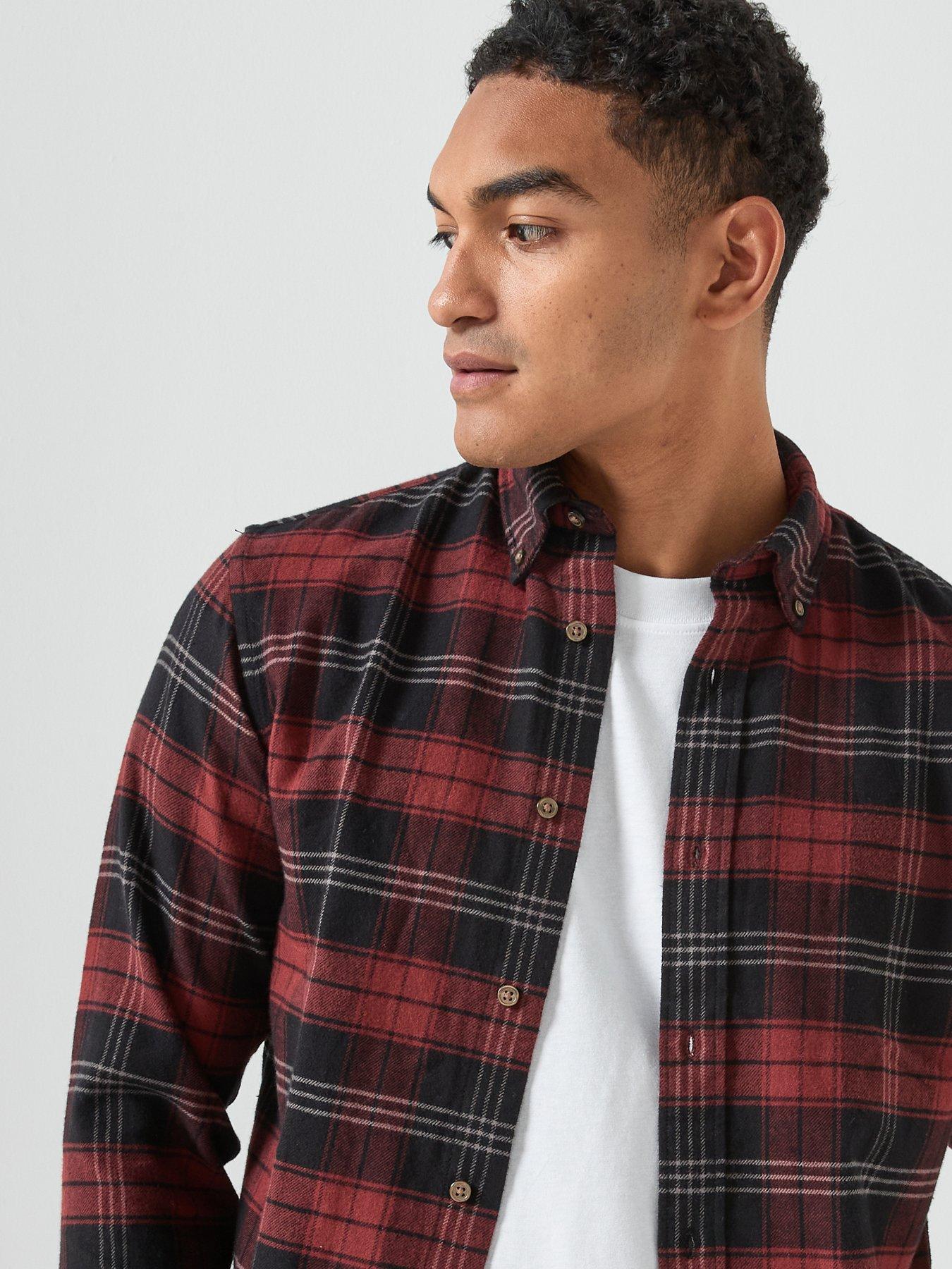  image of jack-jones-barkley-flannel-long-sleeve-check-shirt-dark-red