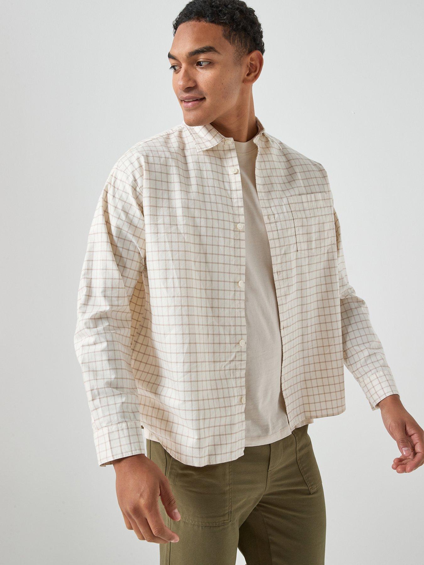Jack & Jones Bedford Oversized Check Long Sleeve Shirt - White