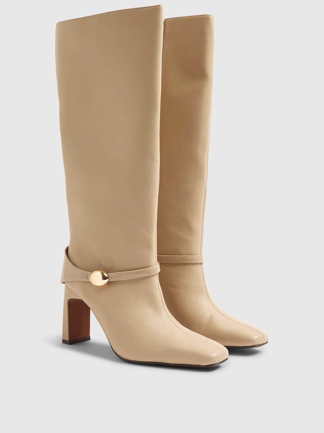 Image 2 of 5 of River Island Straight Highleg Hardware Boot - Beige