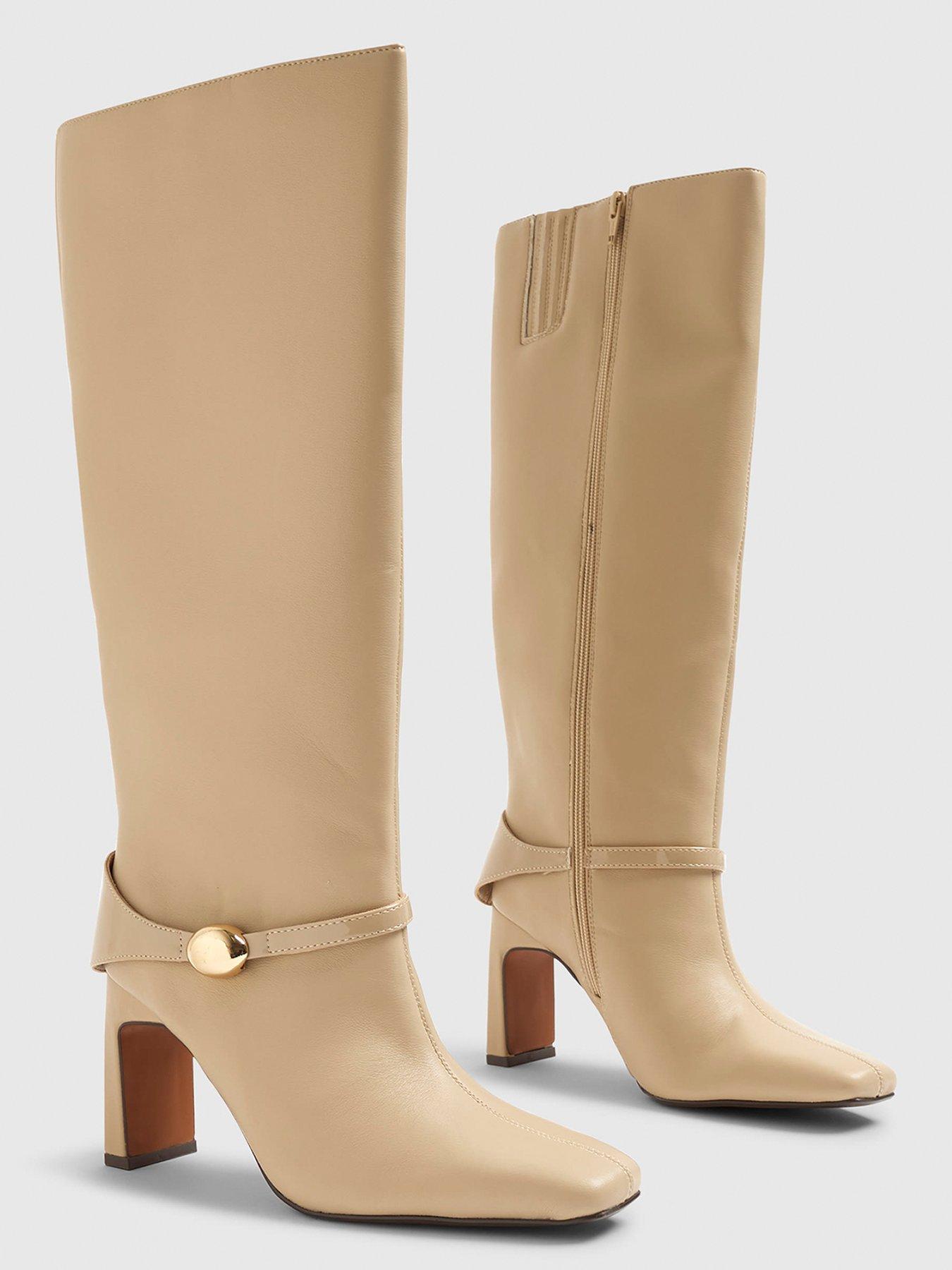 Image 5 of 5 of River Island Straight Highleg Hardware Boot - Beige