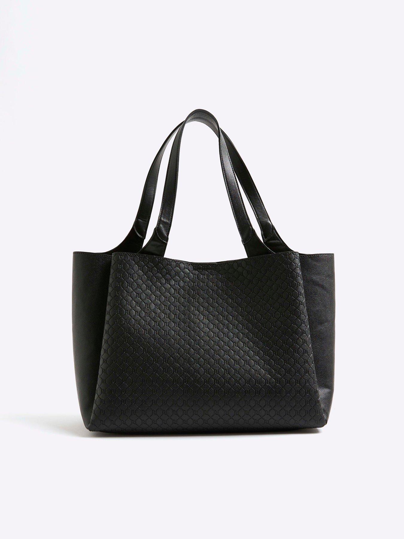 Image 3 of 5 of River Island Pocket Front Embossed Shopper Bag - Black