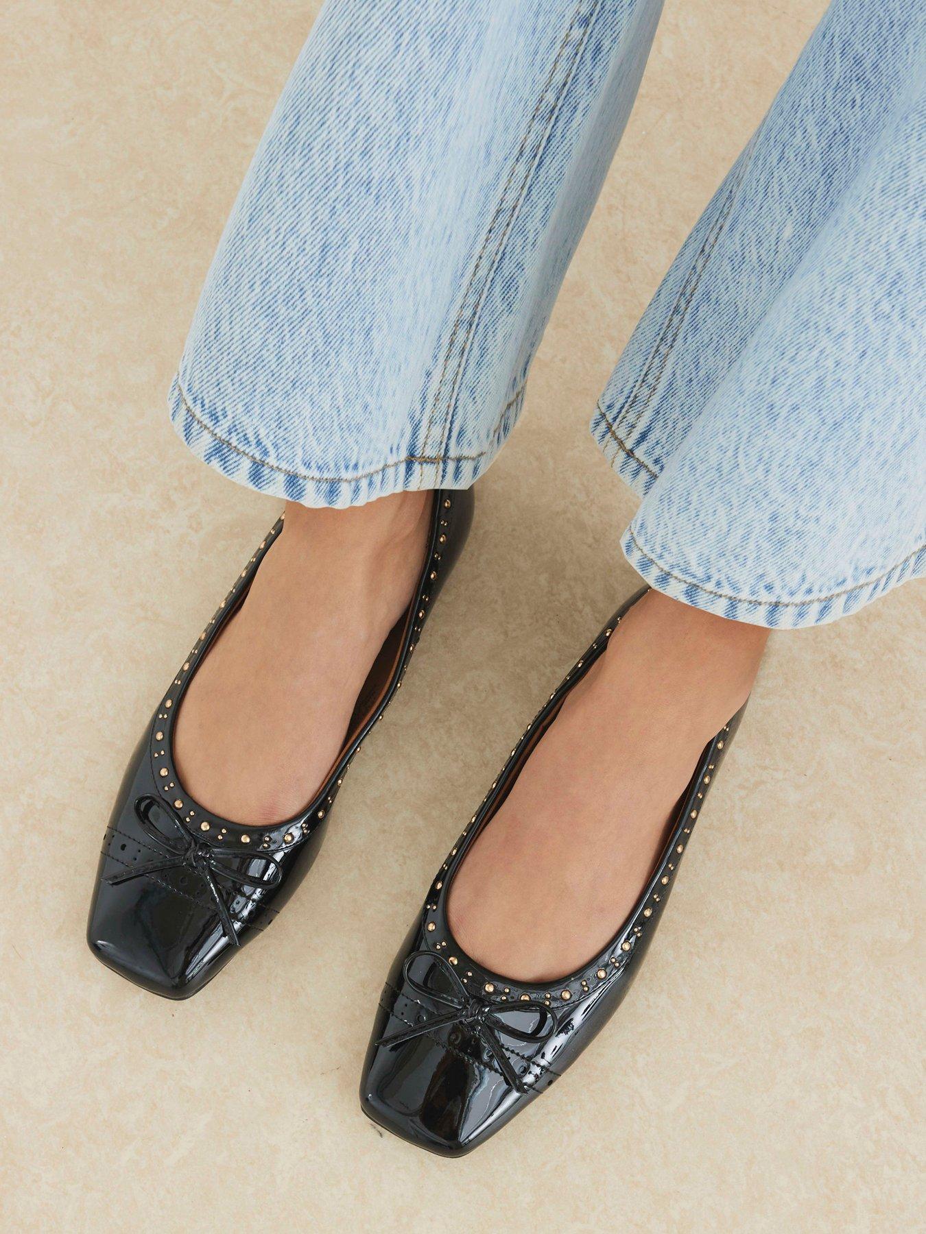 Image 1 of 6 of River Island Square Toe Pin Stud Ballet Pump - Black