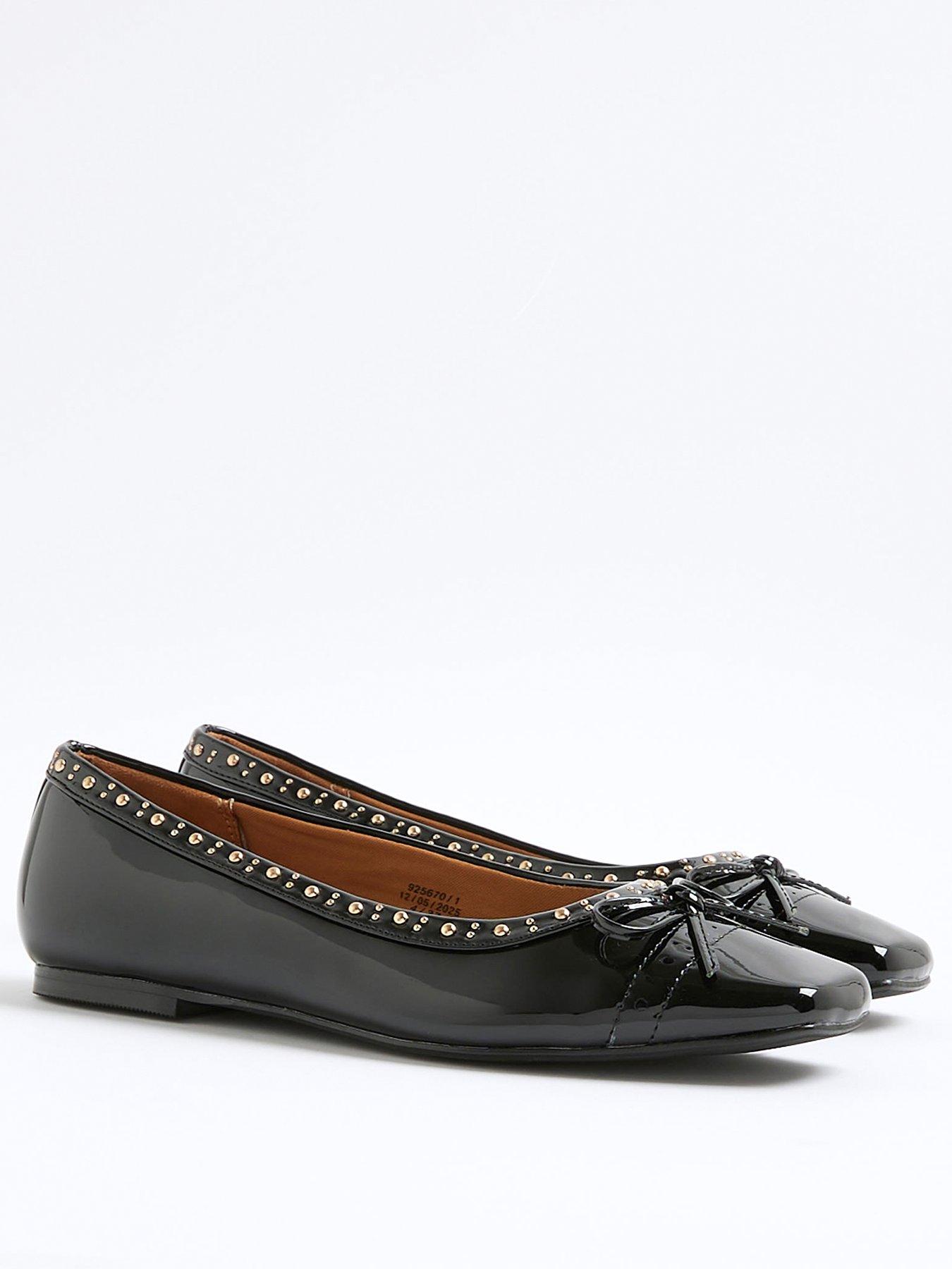 Image 4 of 6 of River Island Square Toe Pin Stud Ballet Pump - Black