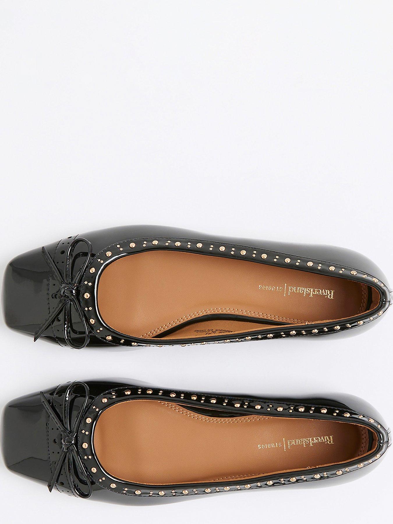 Image 5 of 6 of River Island Square Toe Pin Stud Ballet Pump - Black
