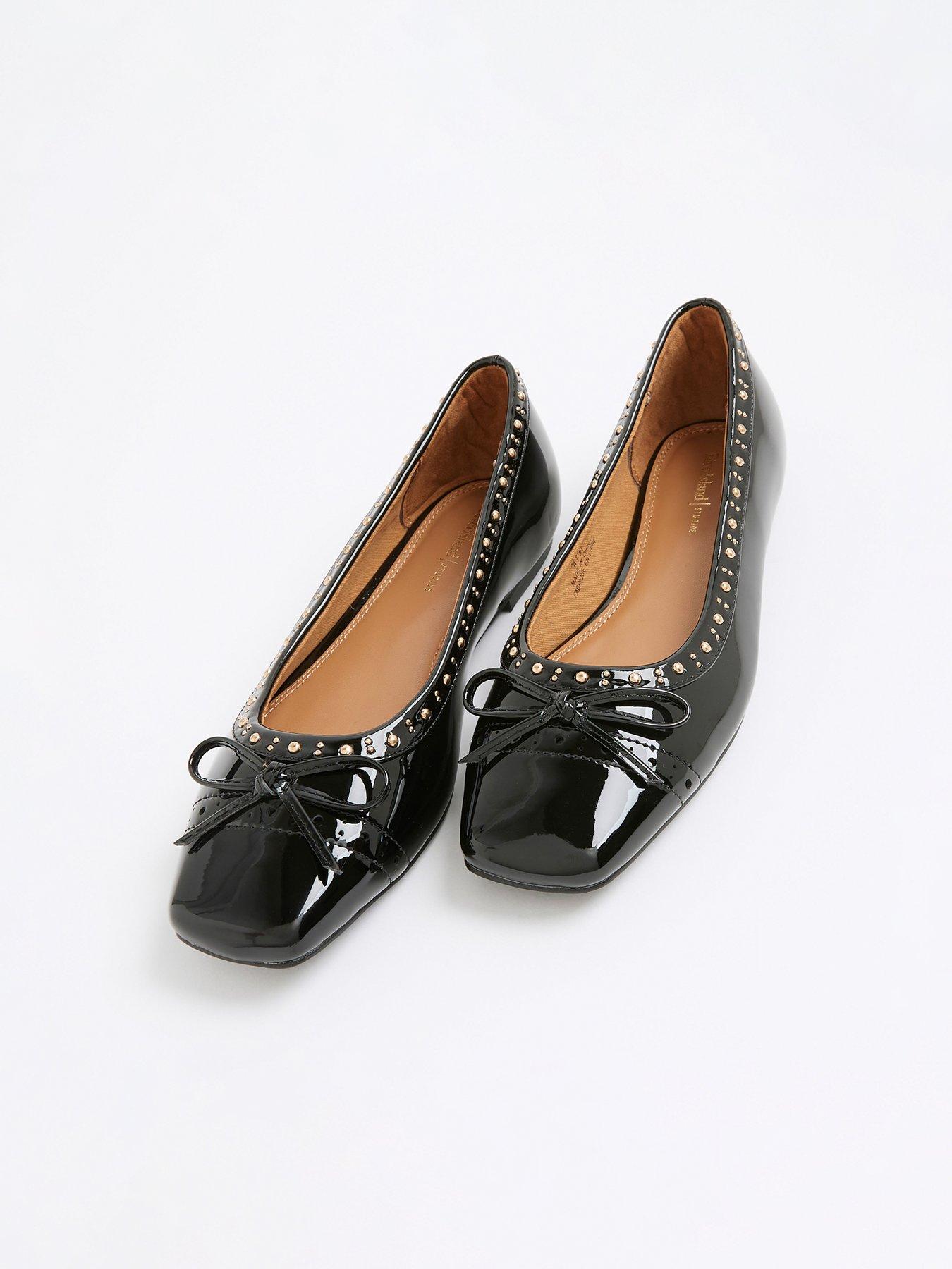 Image 6 of 6 of River Island Square Toe Pin Stud Ballet Pump - Black