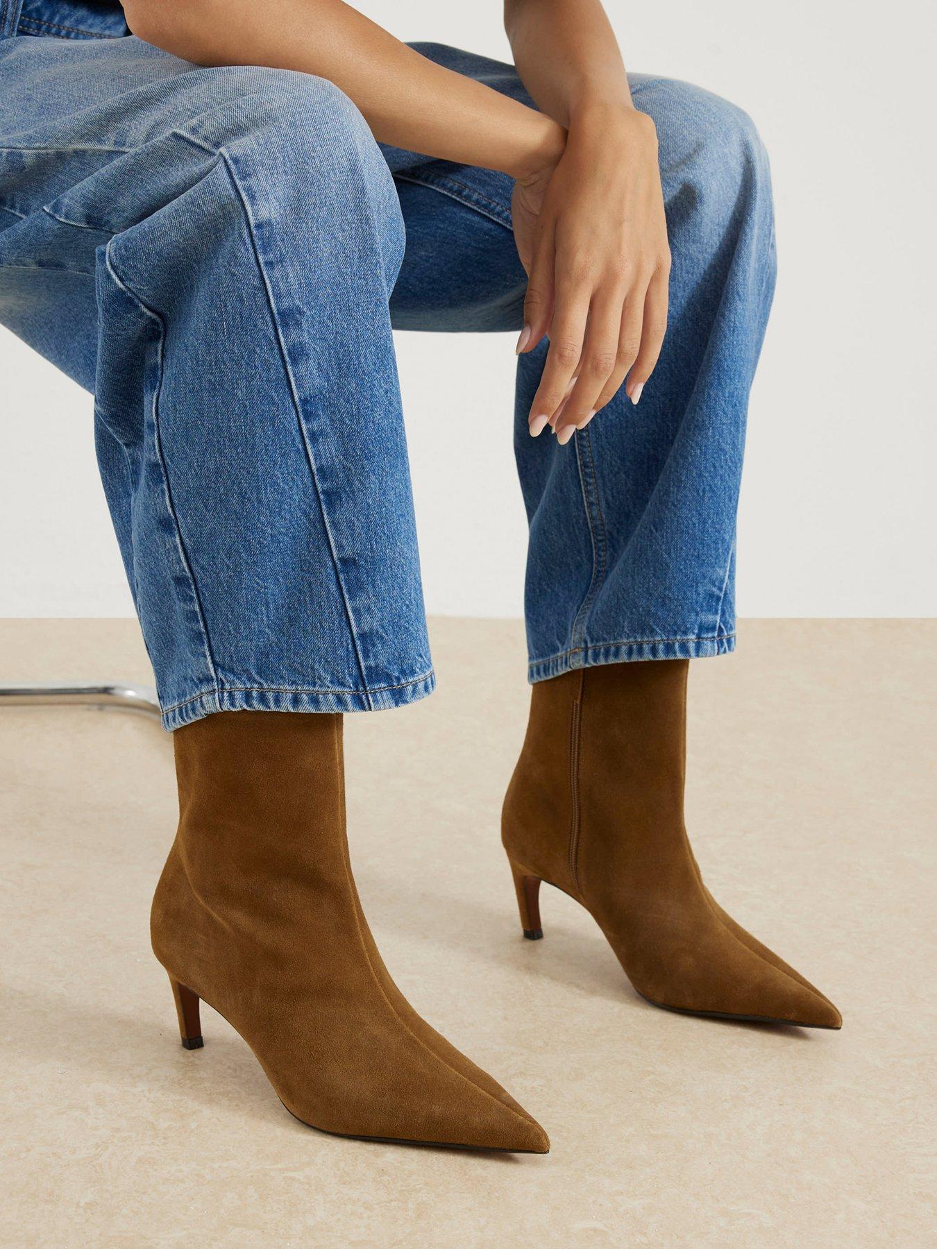 undefined Suede Point Kitten Heel Boot - Brown