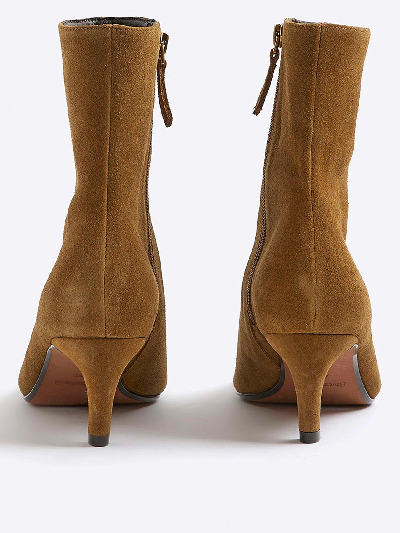 Image 2 of 5 of River Island Suede Point Kitten Heel Boot - Brown