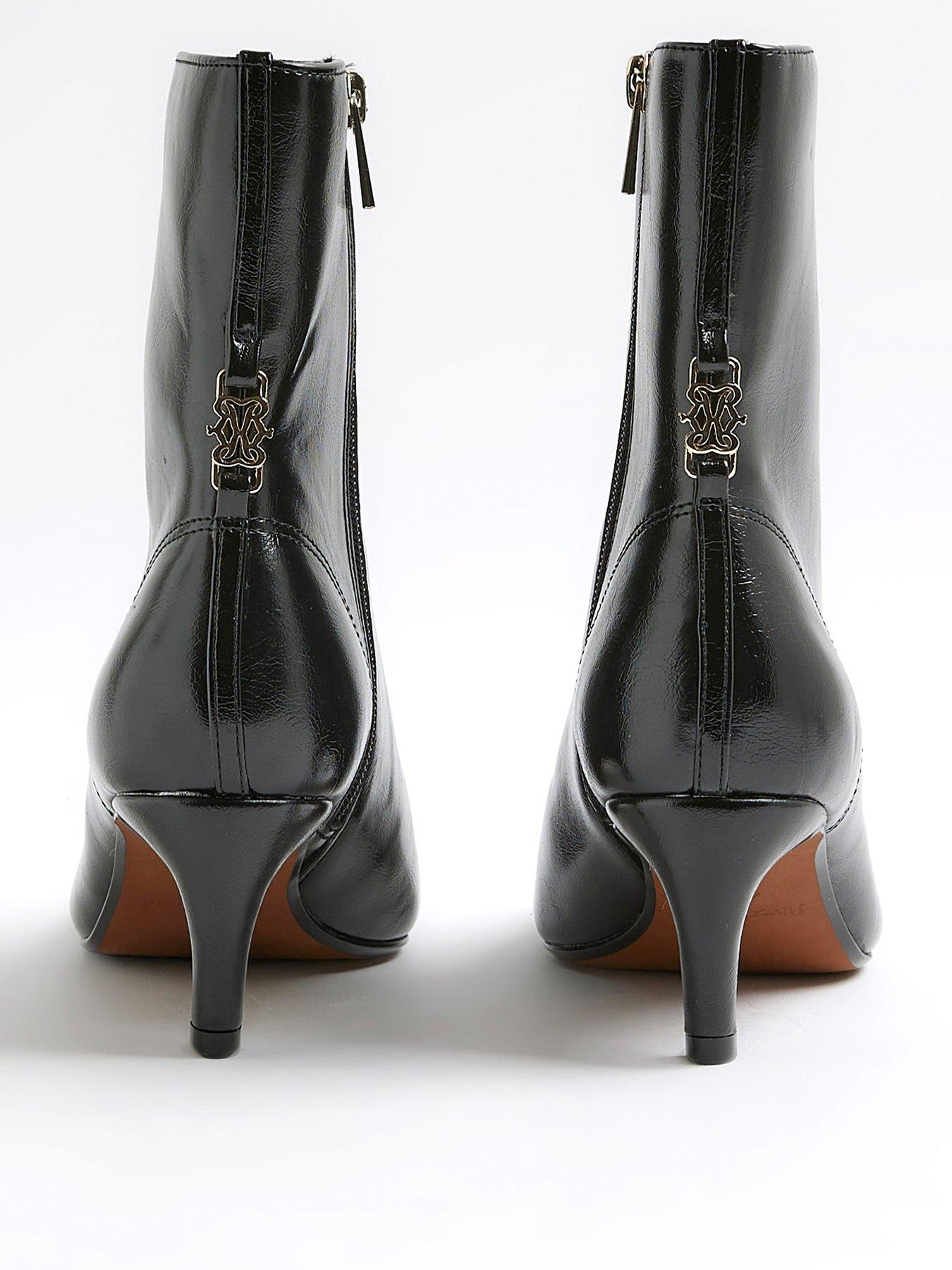 Image 2 of 6 of River Island Point Toe Kitten Heel Boot - Black