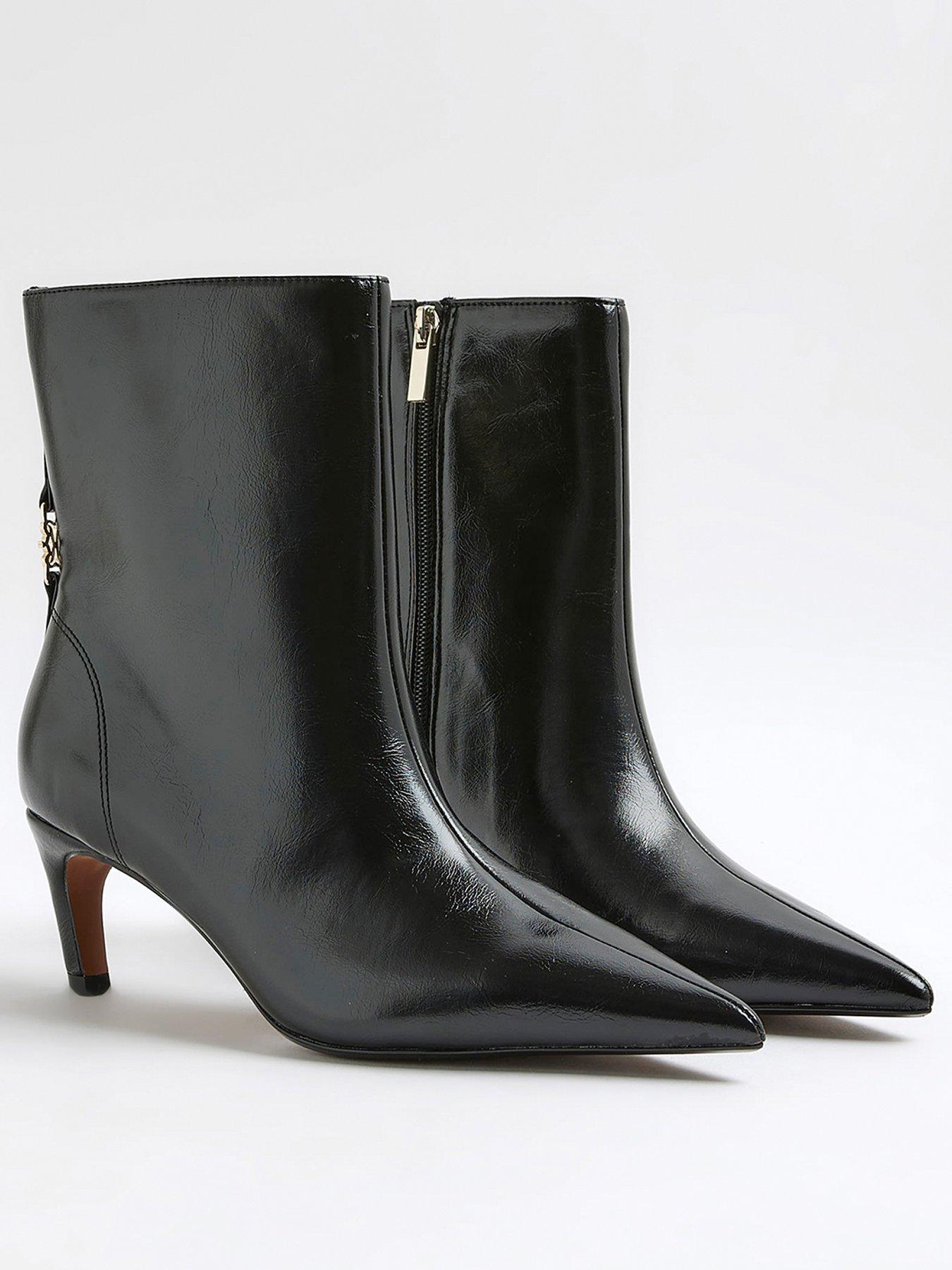 Image 4 of 6 of River Island Point Toe Kitten Heel Boot - Black