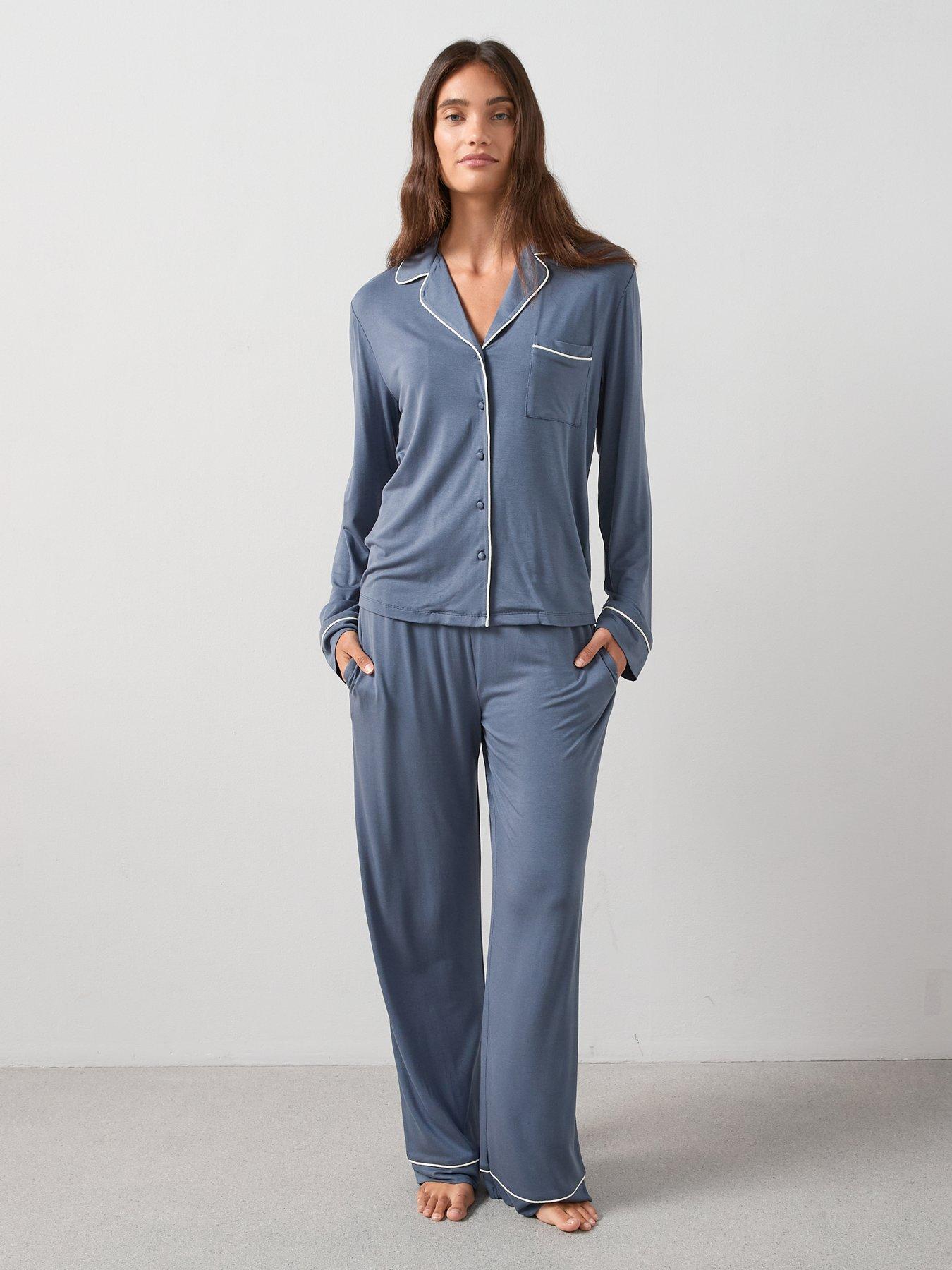 Image 1 of 6 of The Very Collection Jersey Revere Pj Set - Blue