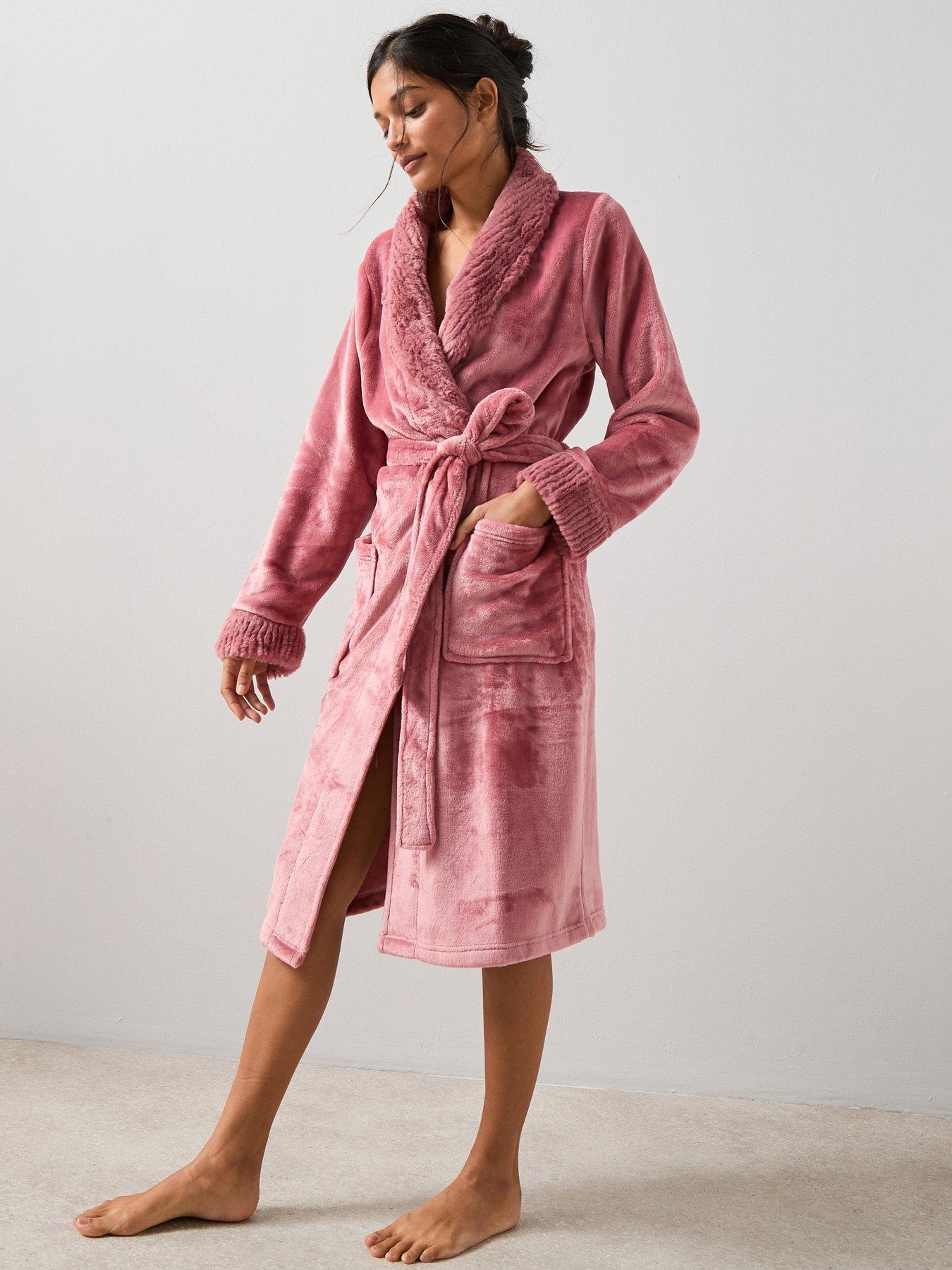  image of the-very-collection-fauxnbspfur-trim-dressing-gown-pink