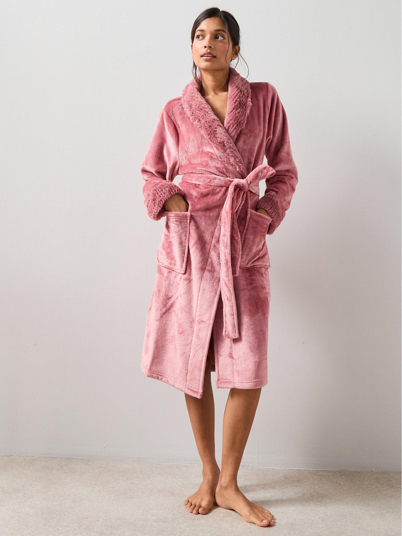  image of the-very-collection-fauxnbspfur-trim-dressing-gown-pink