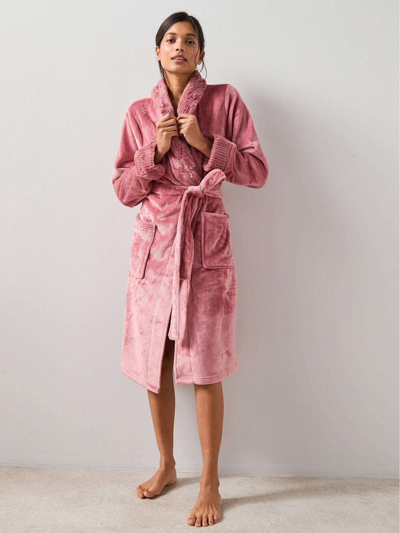  image of the-very-collection-fauxnbspfur-trim-dressing-gown-pink
