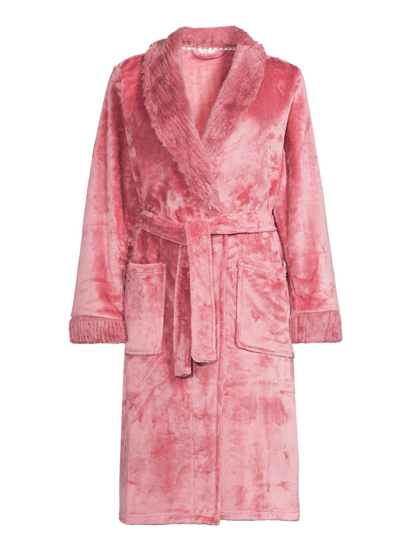 Image 7 of 7 of The Very Collection Faux&nbsp;Fur Trim Dressing Gown - Pink
